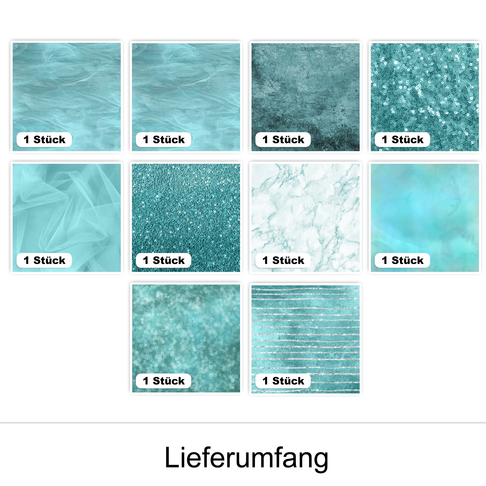 Türkisfarbene Texturen und Muster, verschiedene Designs.