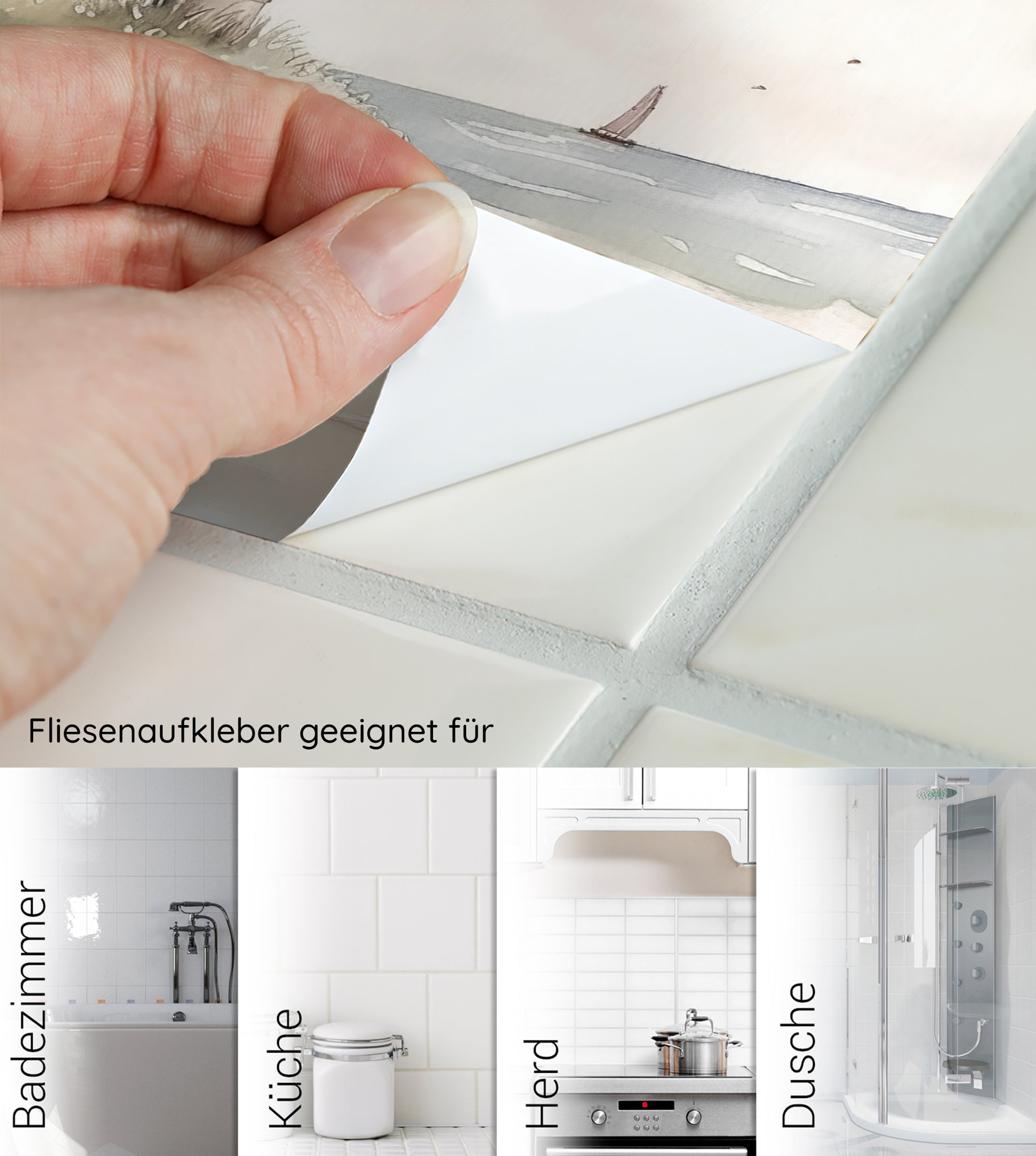 Fliesenaufkleber in Weiß, geeignet für Badezimmer und Küche.