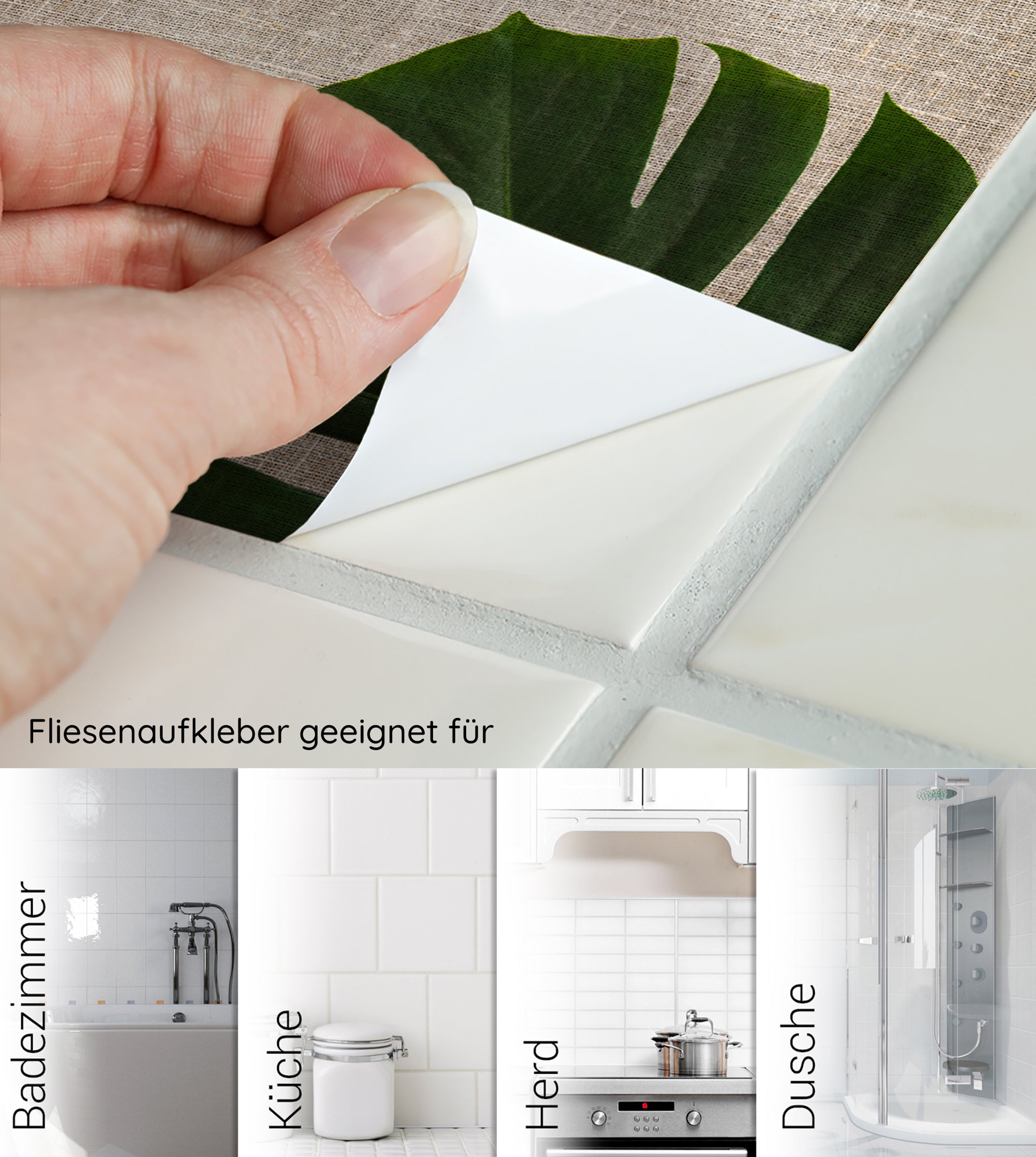 Fliesenaufkleber in Weiß für Badezimmer, Küche, Herd und Dusche.