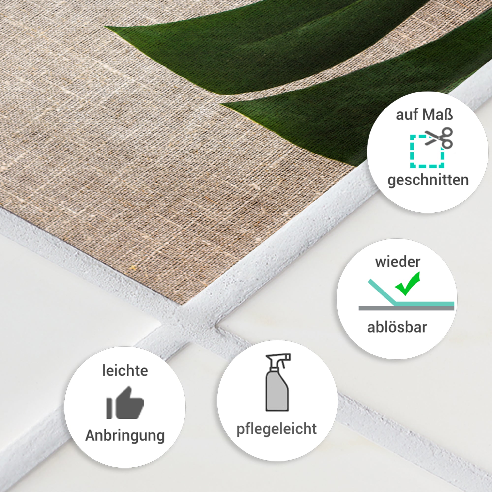 Maßgeschneiderter Wandaufkleber mit grünem Blattdesign.