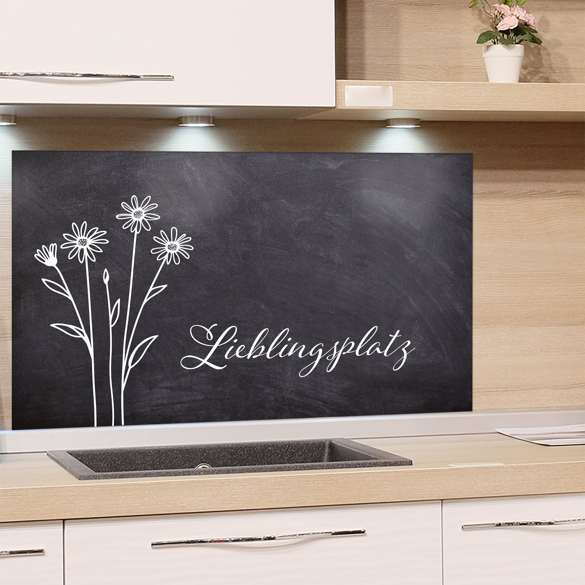 Spritzschutz Glas mit Blumenmotiv - Dein Lieblingsplatz