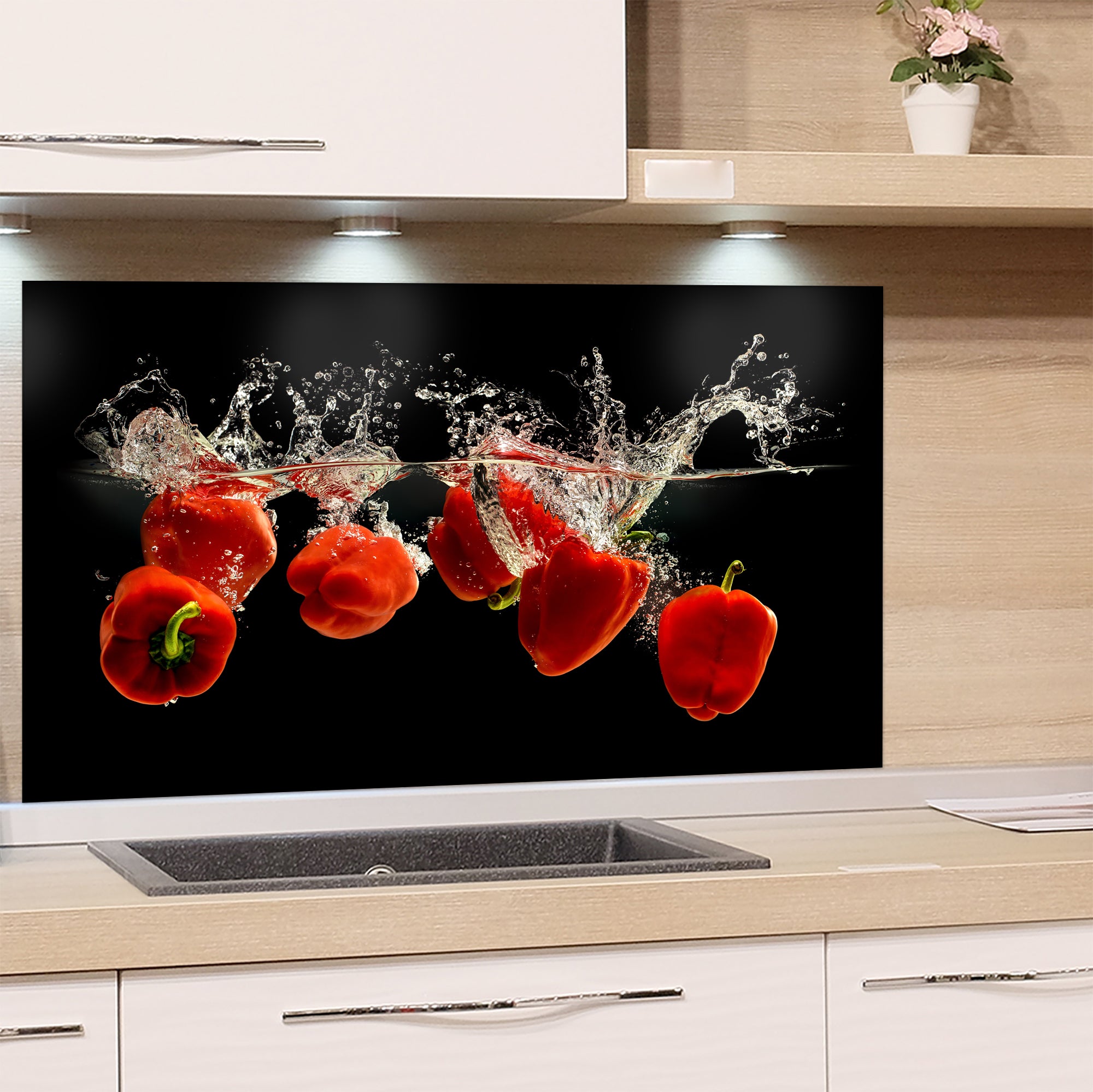 Spritzschutz Glas Schwarz mit Paprika