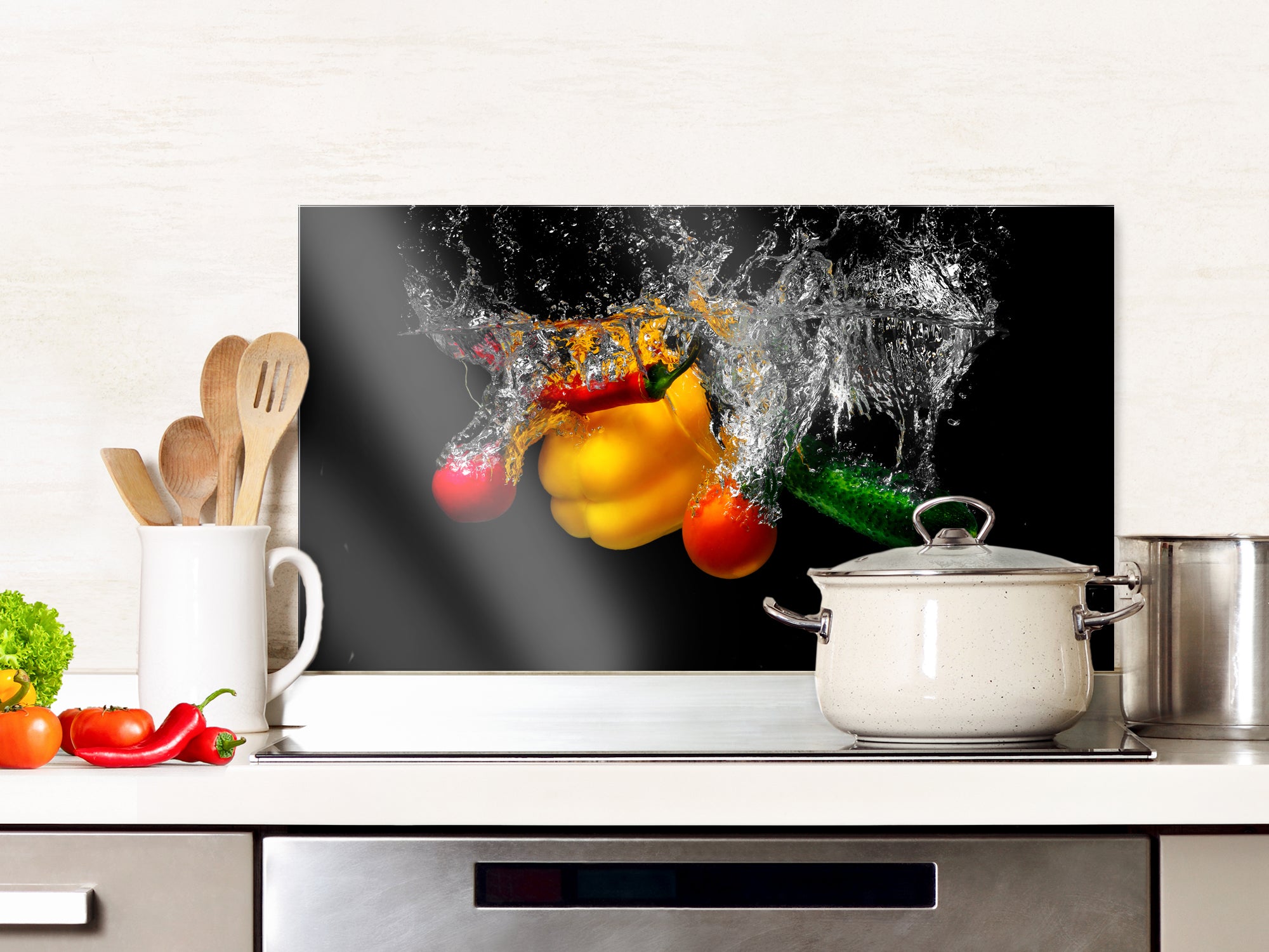 Spritzschutz bunte Gemüse in schwarz