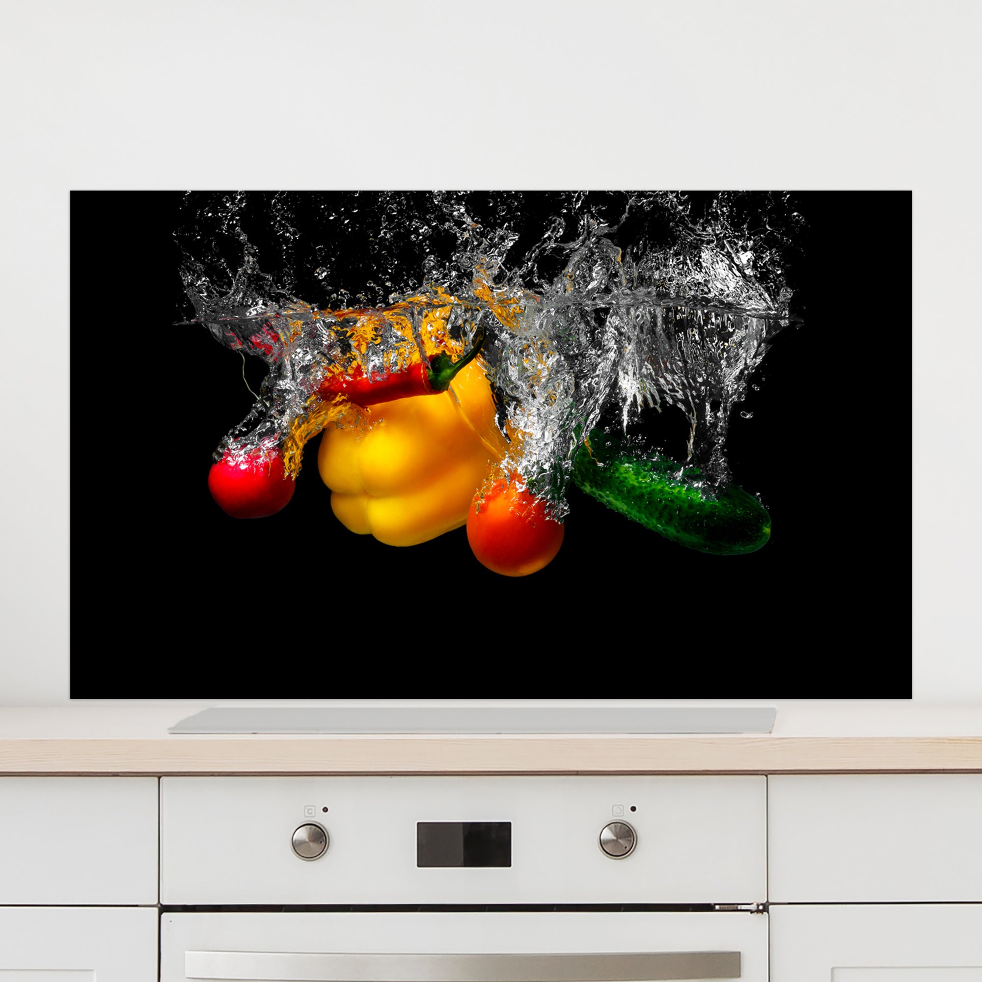 Spritzschutz bunte Gemüse in schwarz