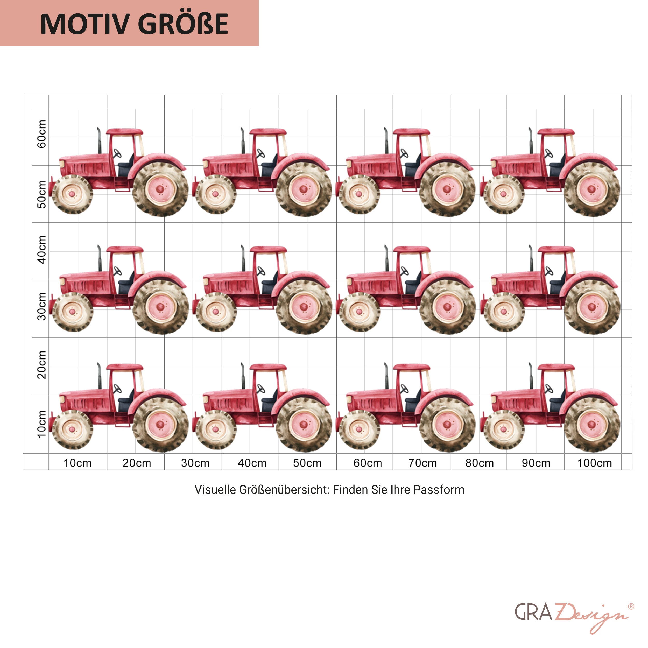 Wandtattoo Set – 12-teilig – Bauernhof Traktoren