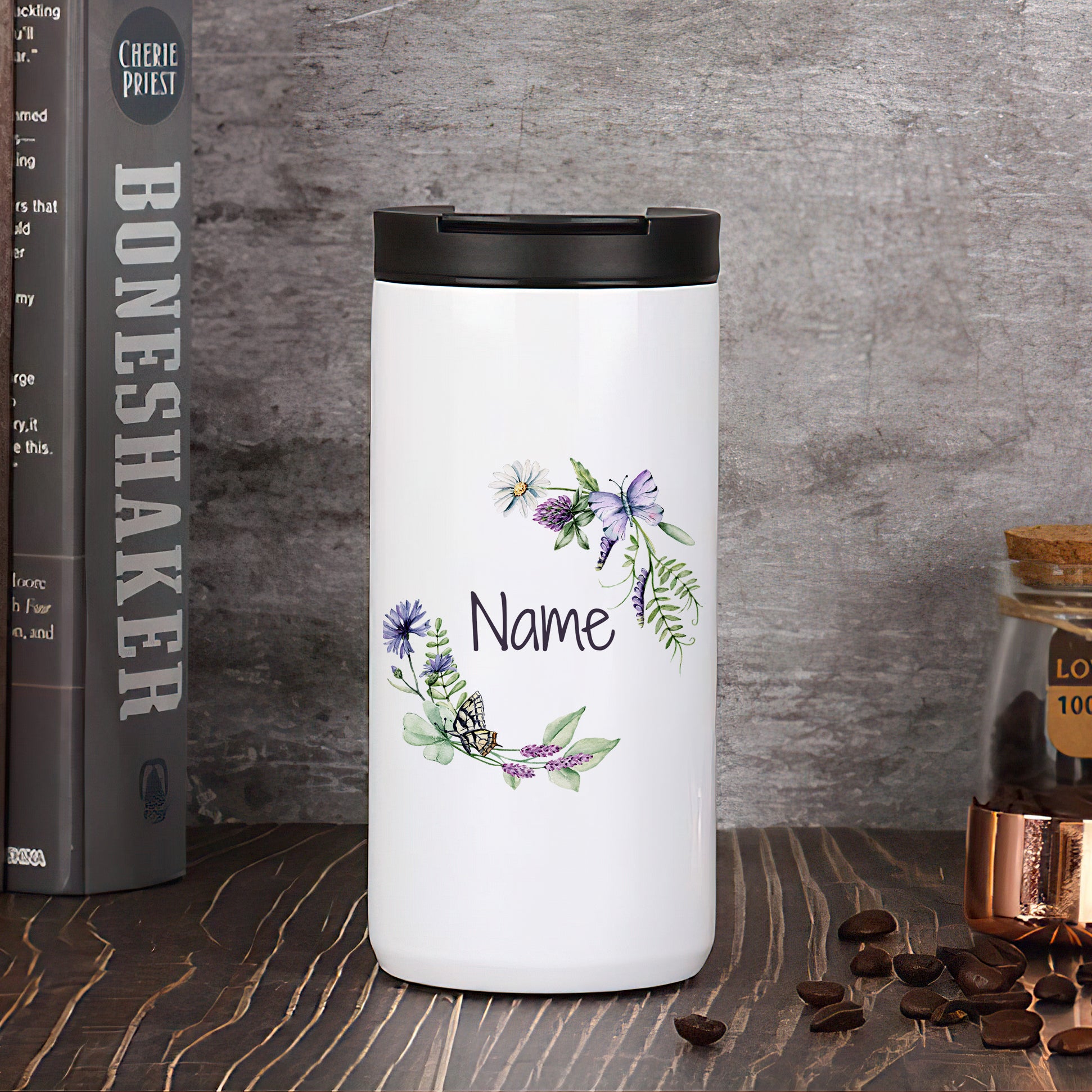 Kaffeebecher Thermo mit Blumenmotiv