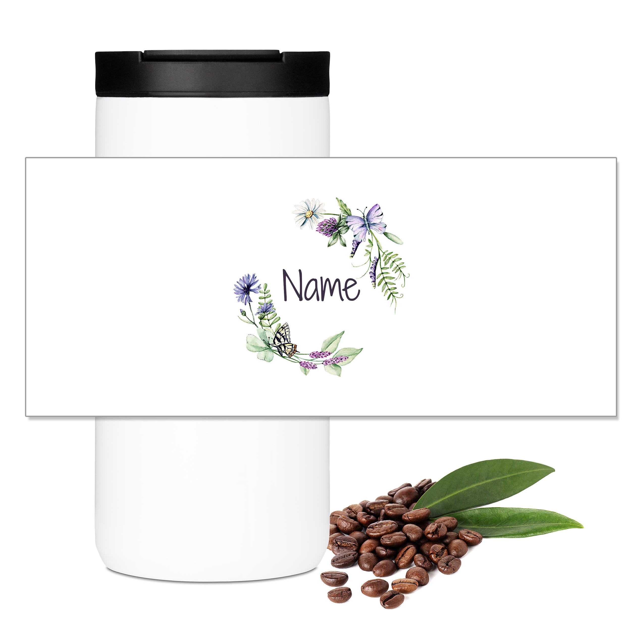 Kaffeebecher Thermo mit Blumenmotiv