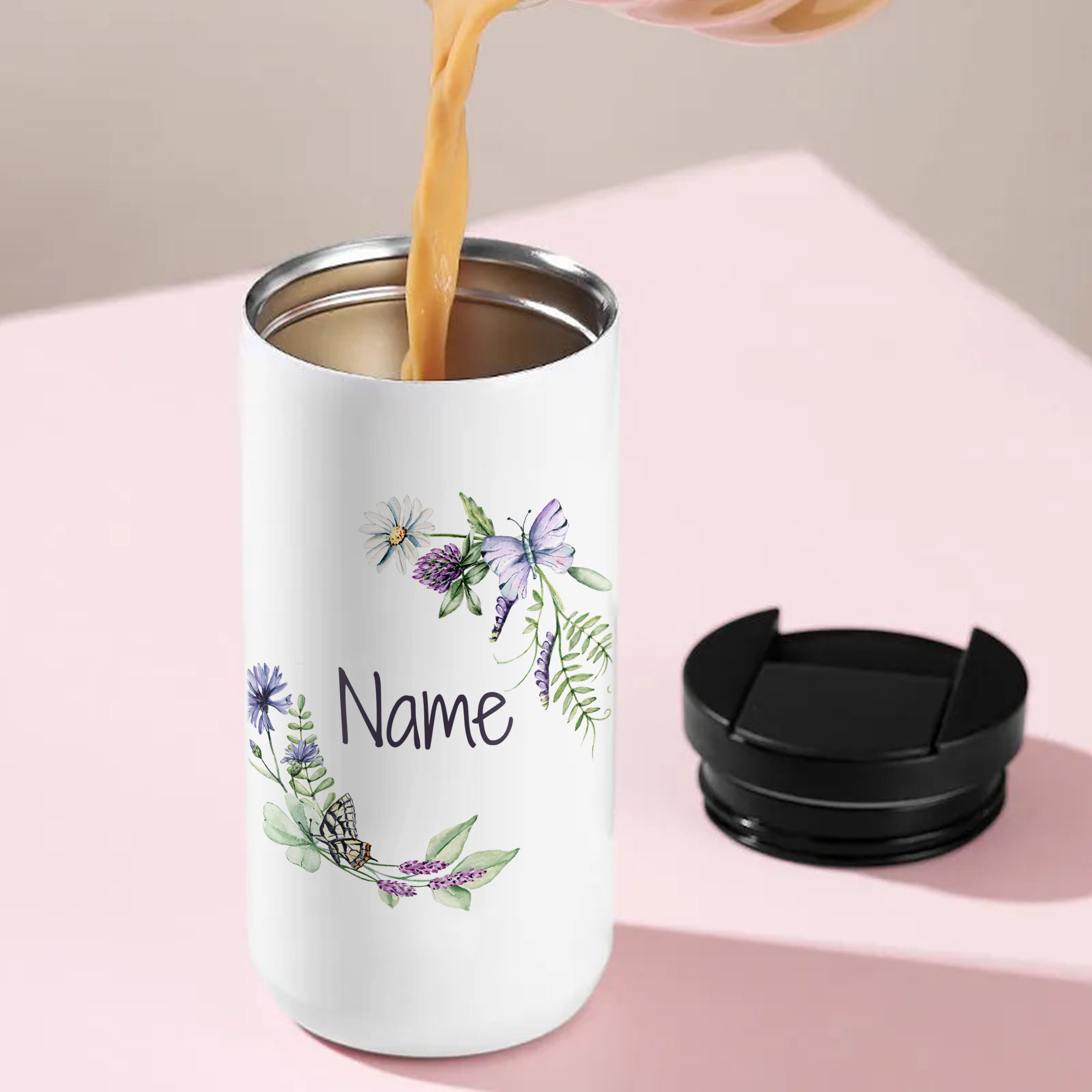 Kaffeebecher Thermo mit Blumenmotiv