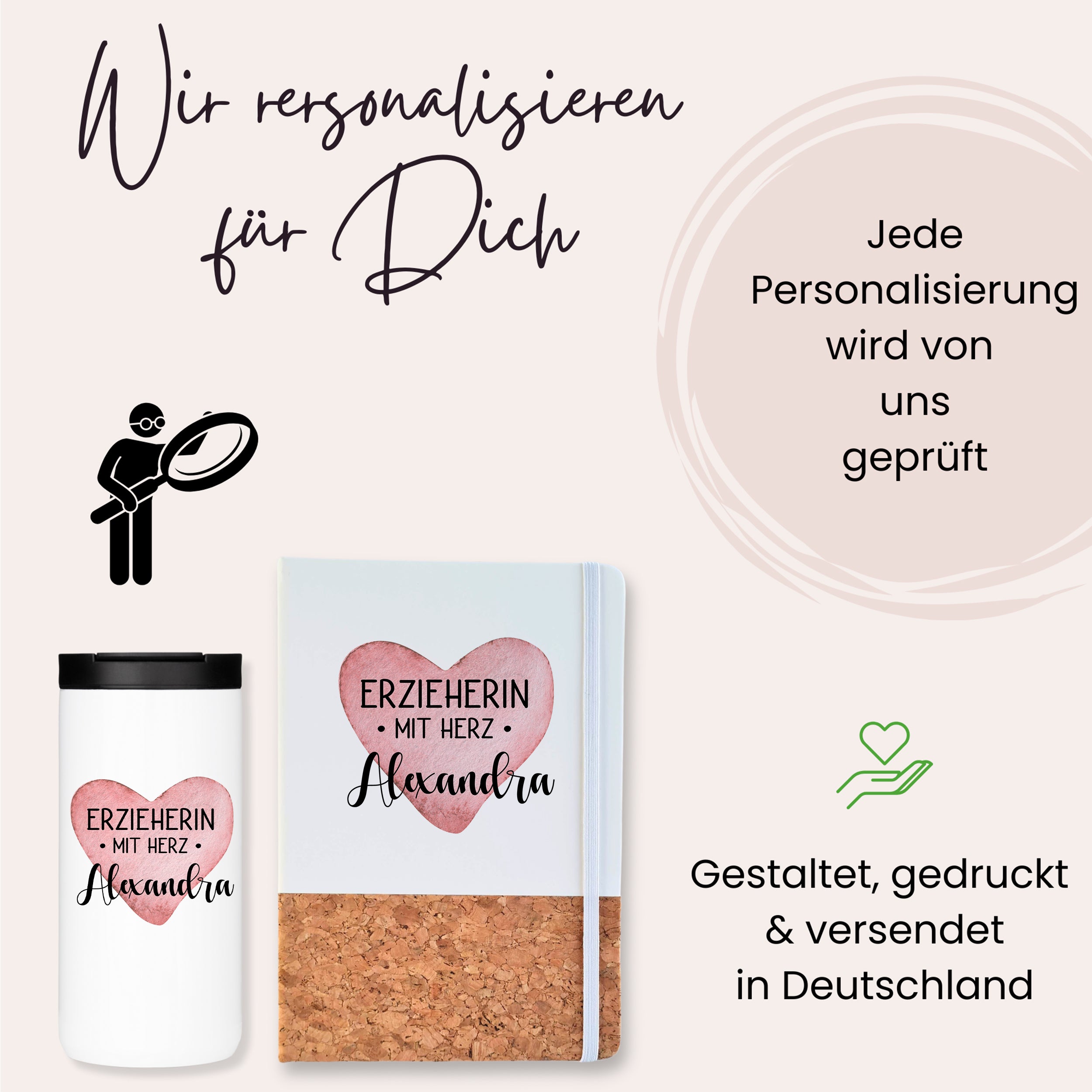 Set Kaffeebecher mit Notizbuch - Für die liebevolle Erzieherin