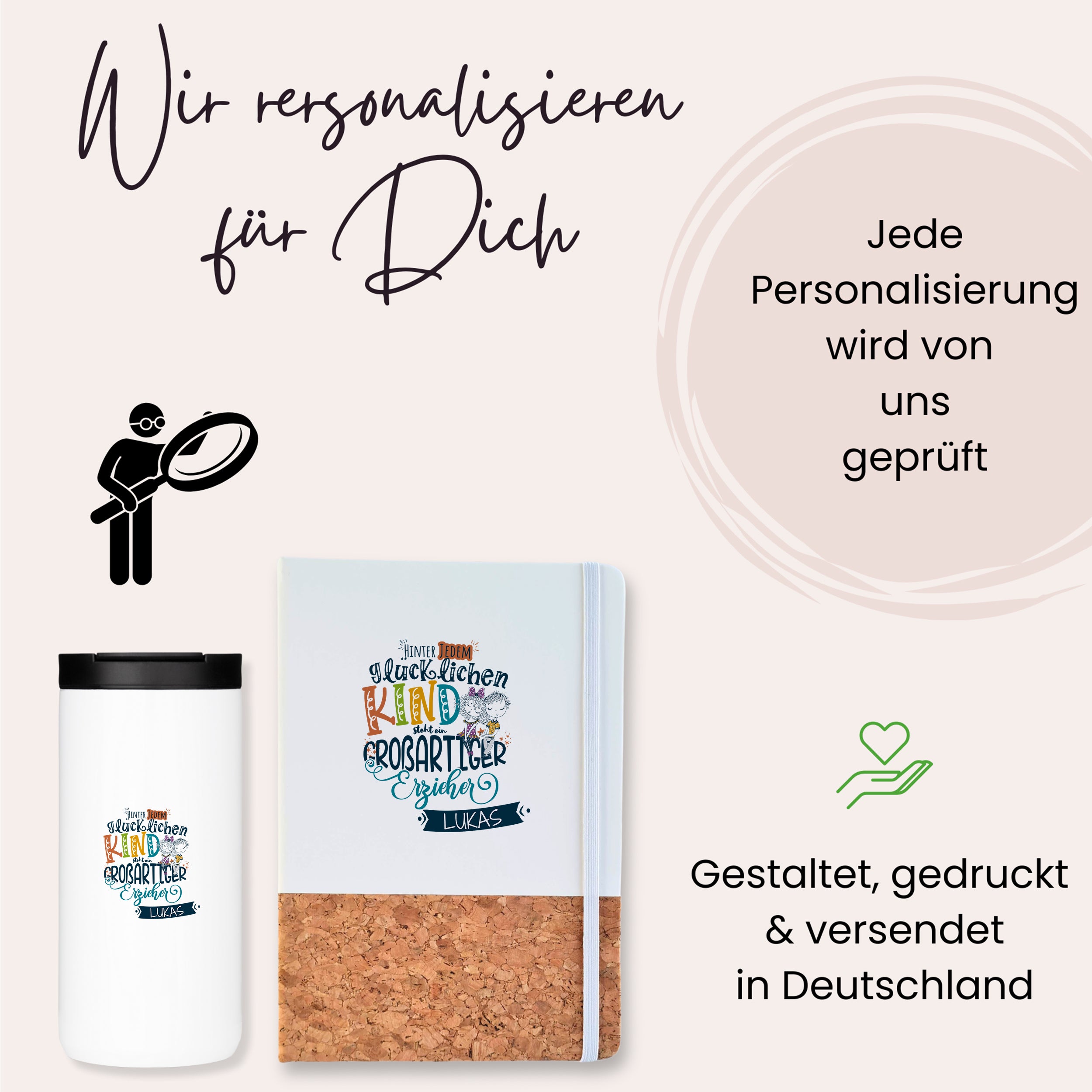Set Kaffeebecher mit Notizbuch - Für großartige Erzieher