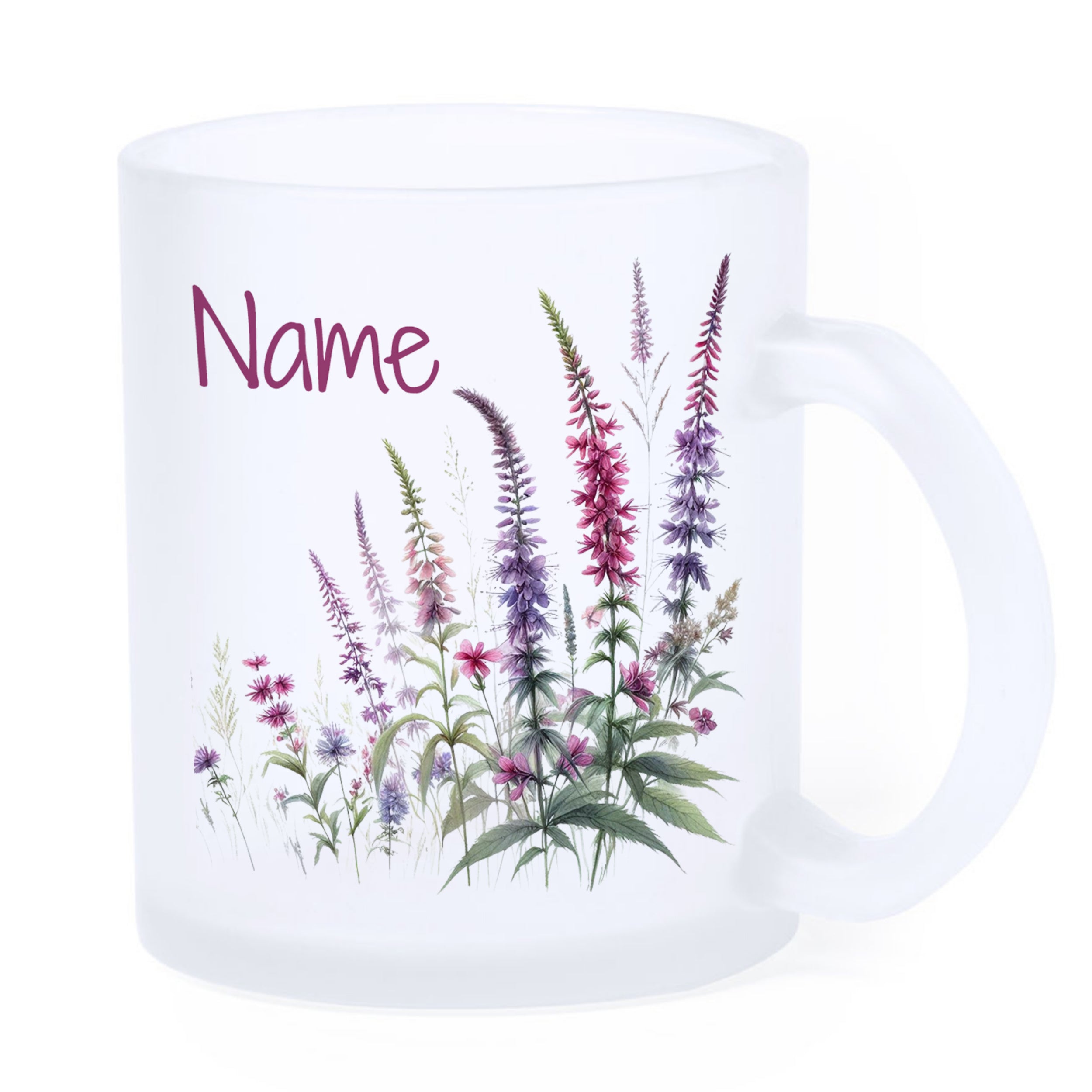 Glastasse mit Blumenmotiv