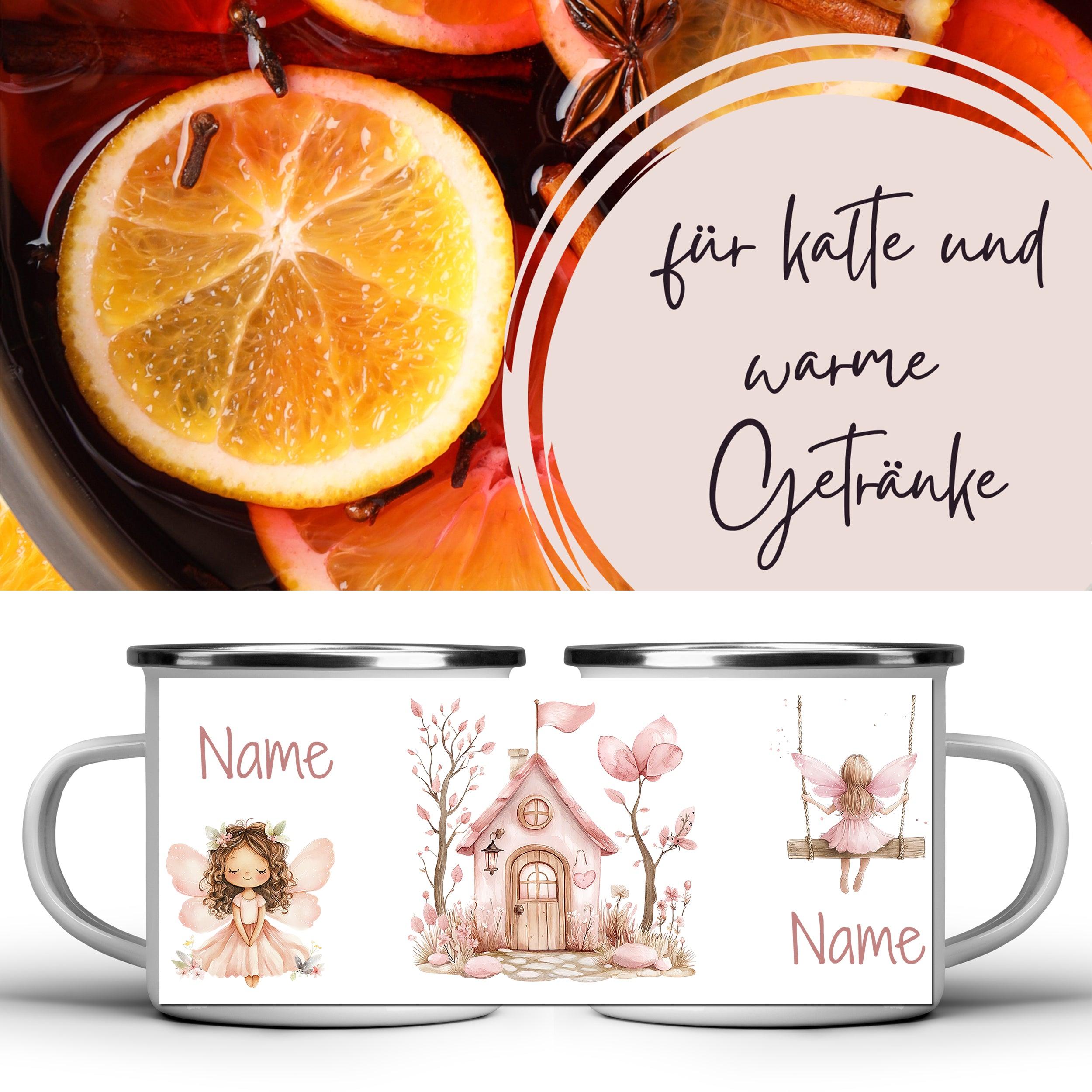Emaille Tasse Feen-Motiv