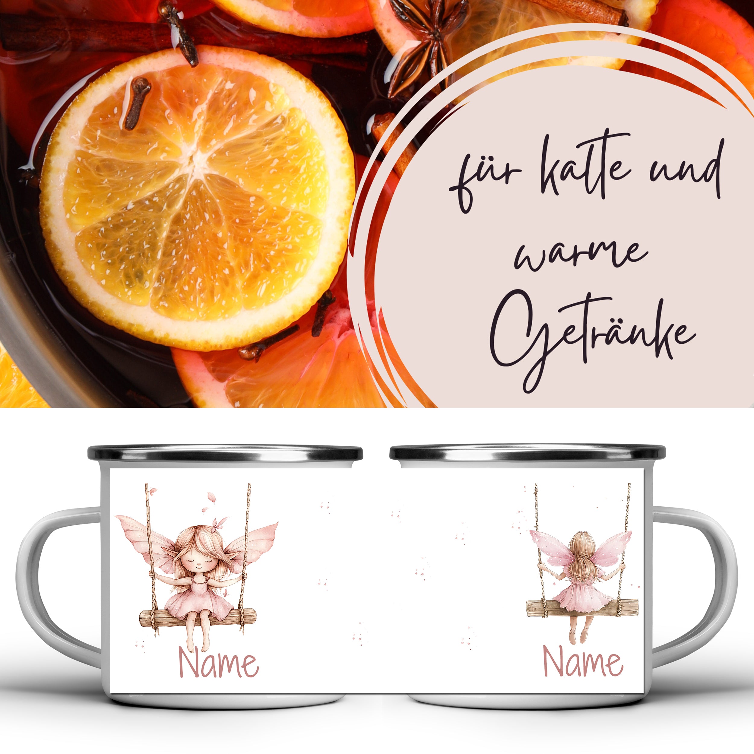 Emaille Tasse Feen-Motiv