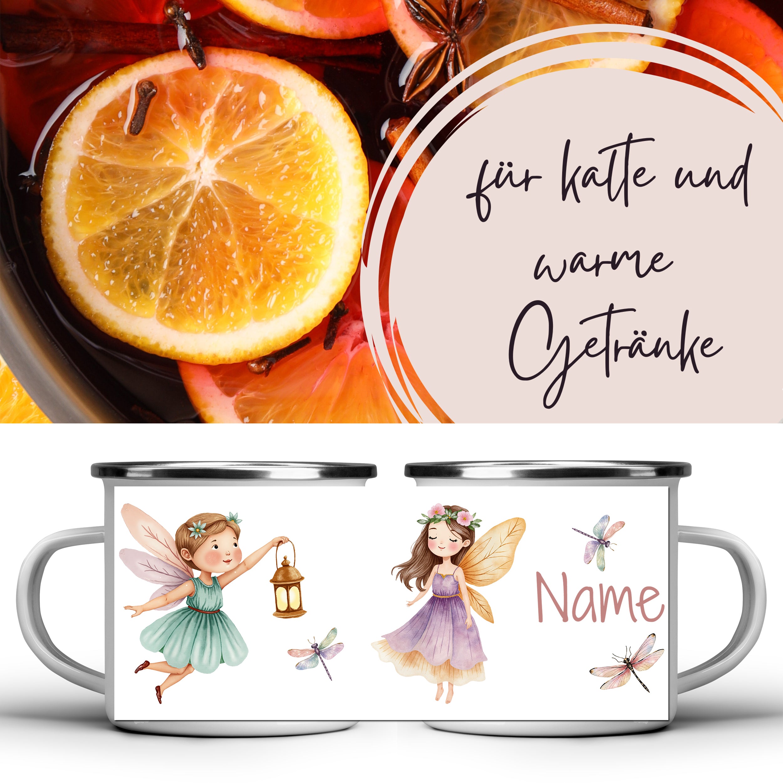 Emaille Tasse Feen-Motiv