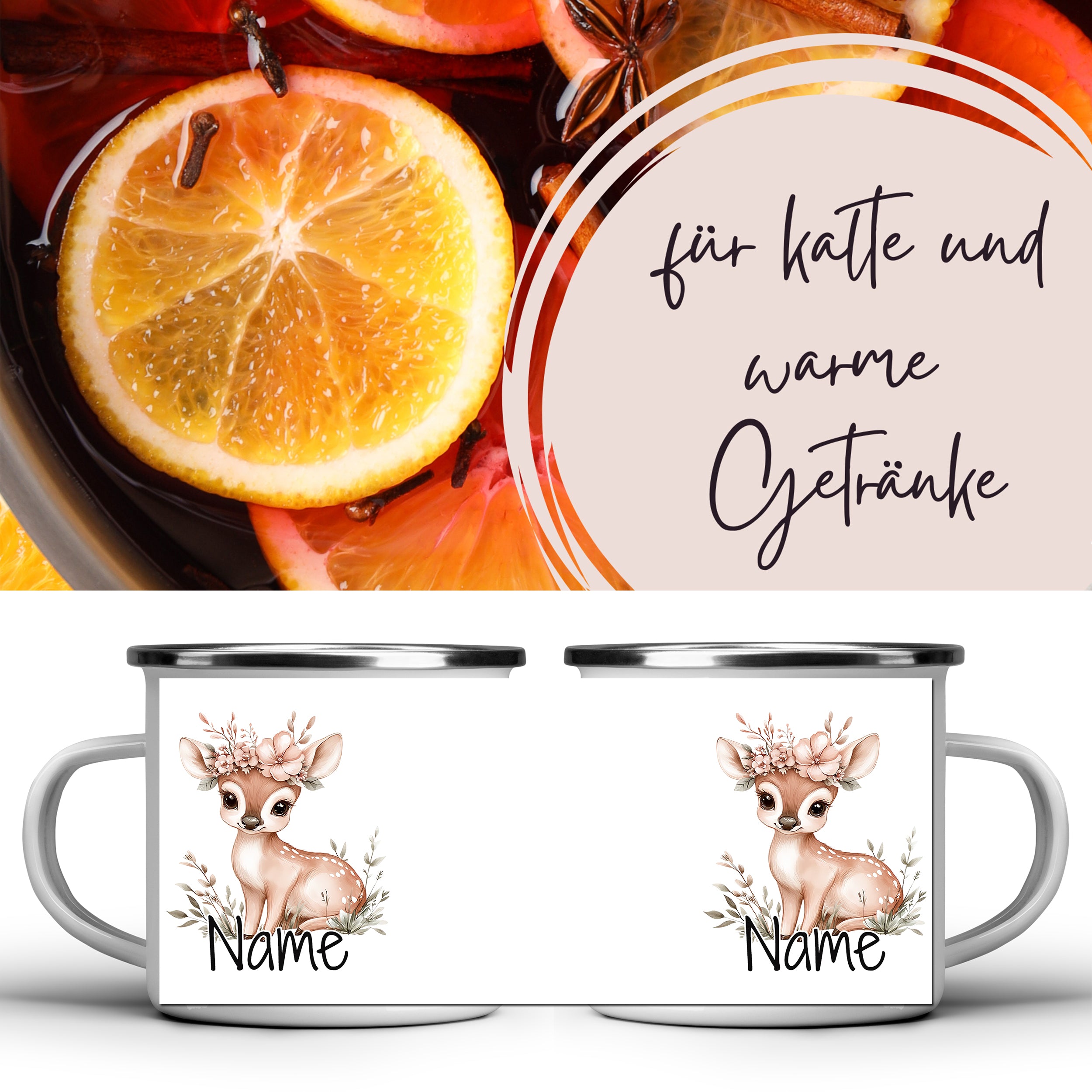 Emaille Tasse Reh