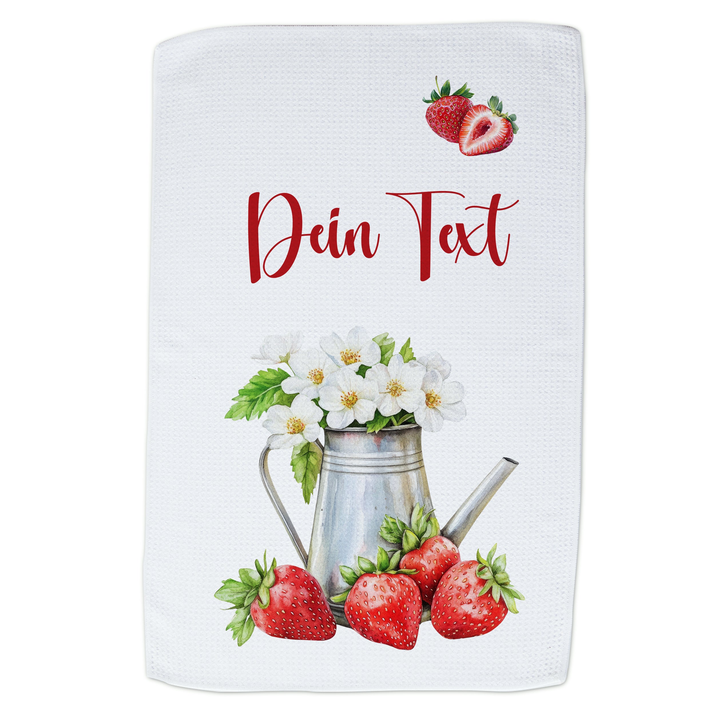 Geschirrtuch mit Erdbeeren und Gießkanne