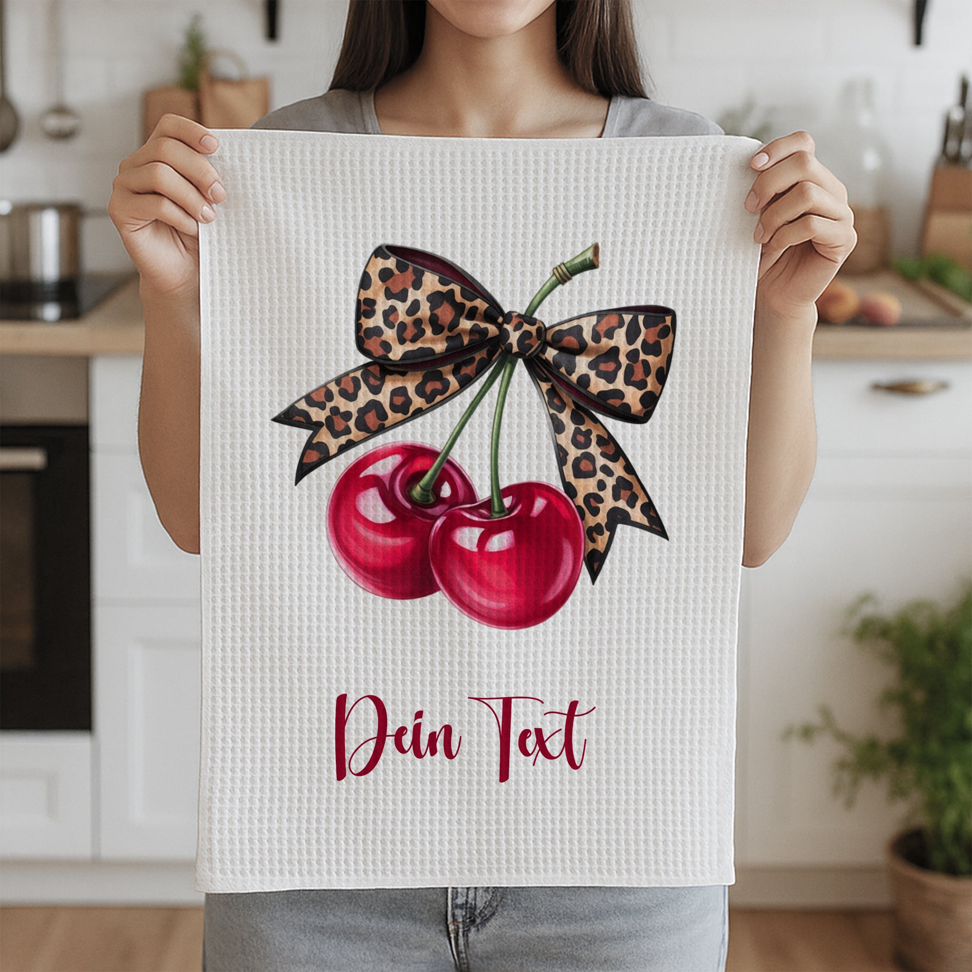 Geschirrtuch Kirschen mit Leopardenschleif