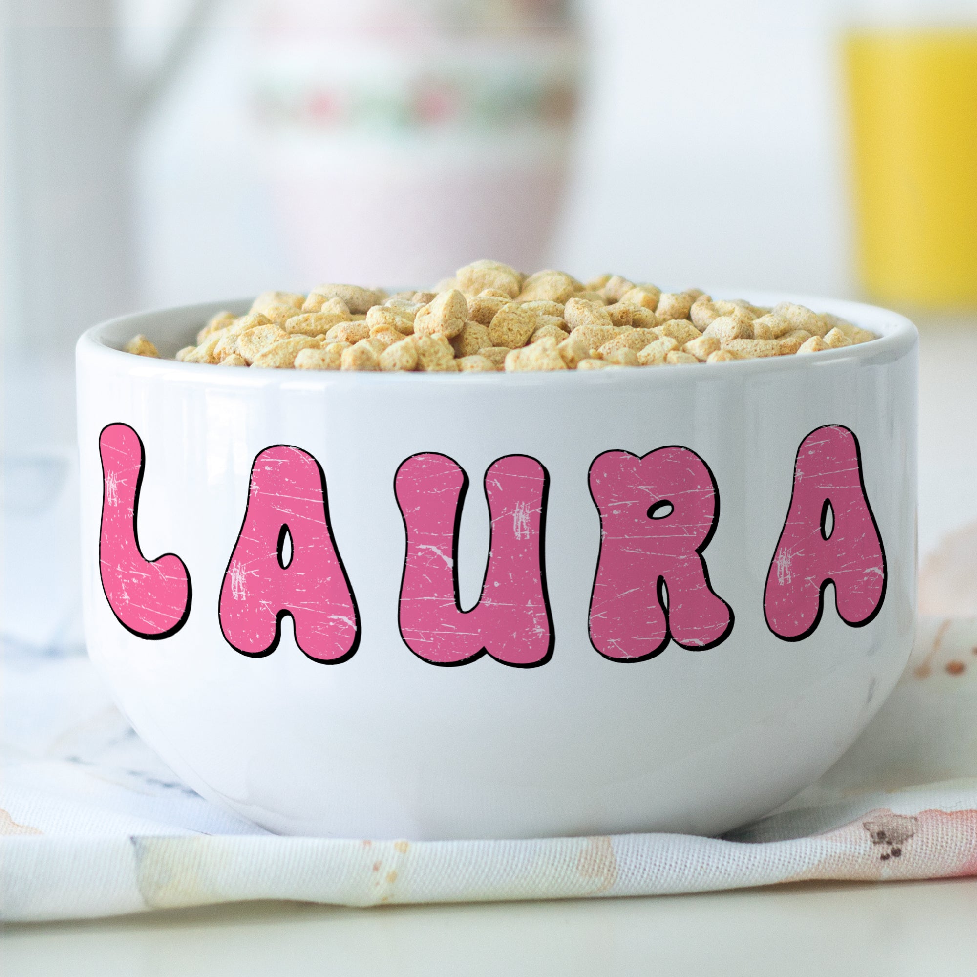 Müslischale mit Namen in Rosa Schrift