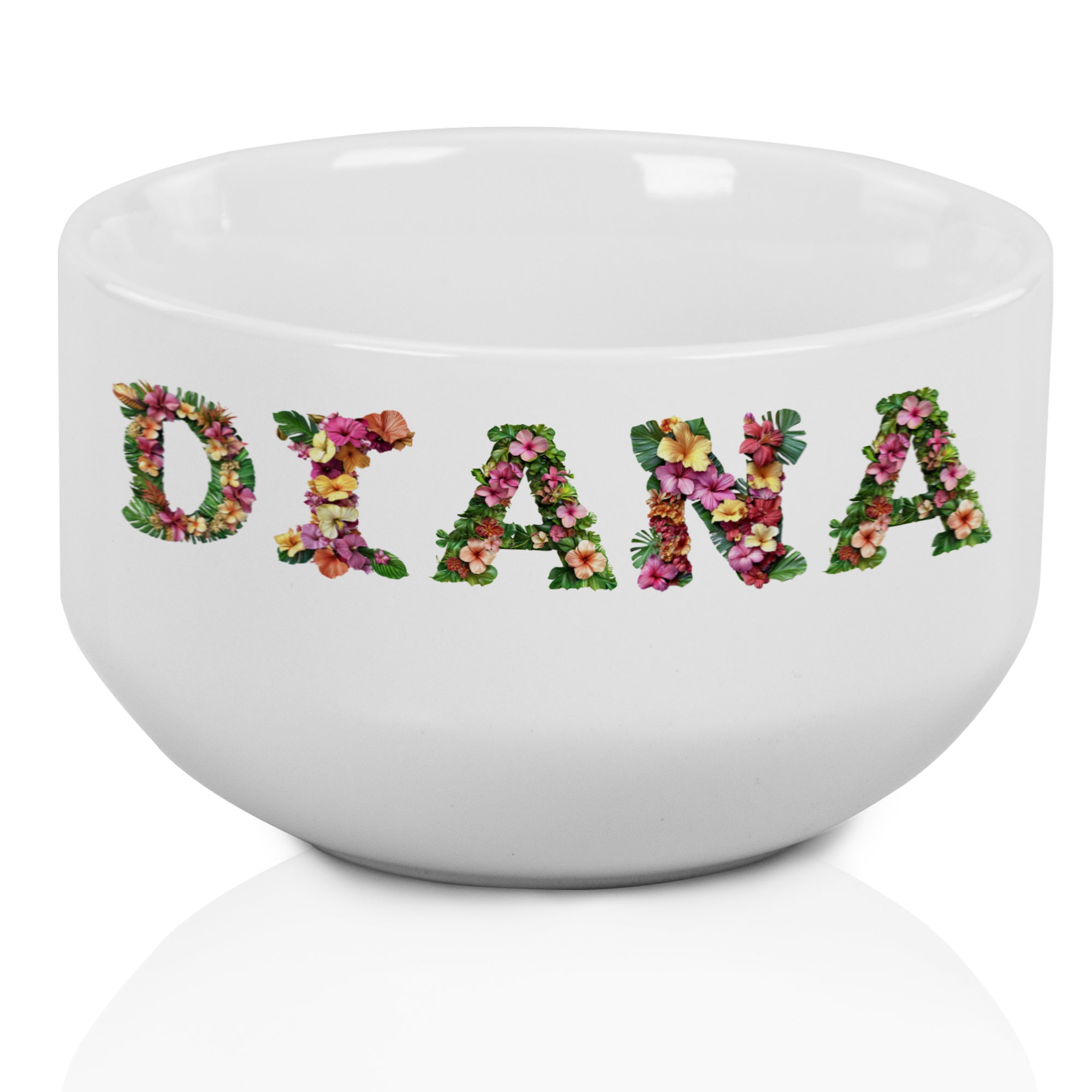 Müslischale mit Blumen Schrift