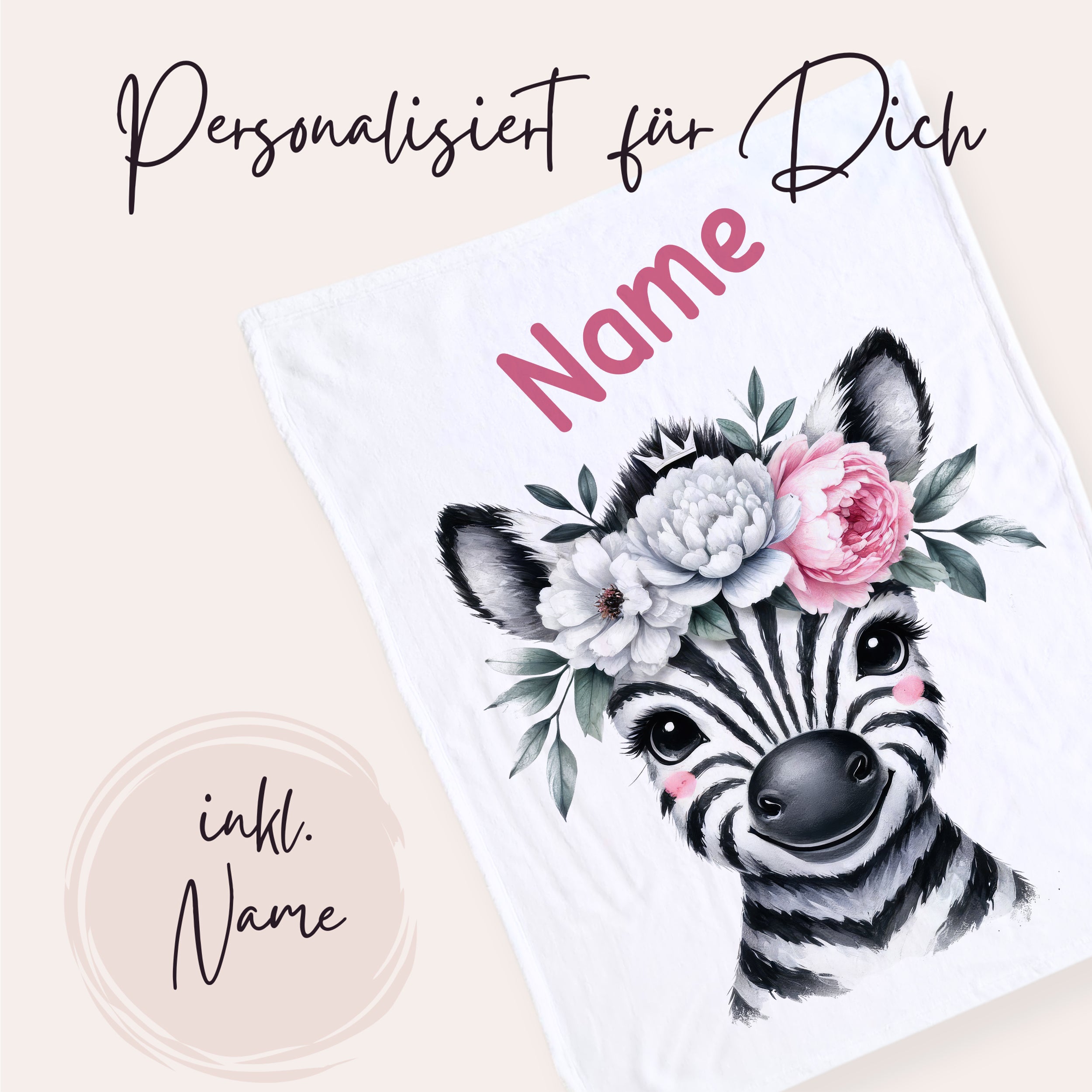 Babydecke Zebra mit Blumen