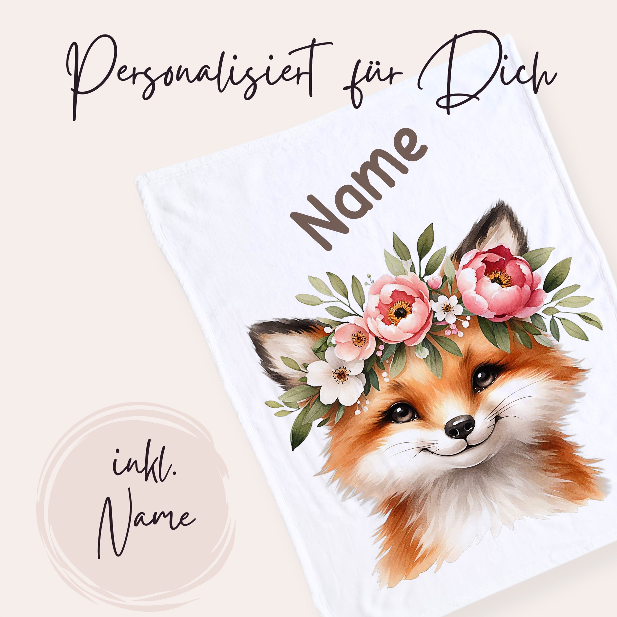Babydecke Fuchs mit Blumenkranz