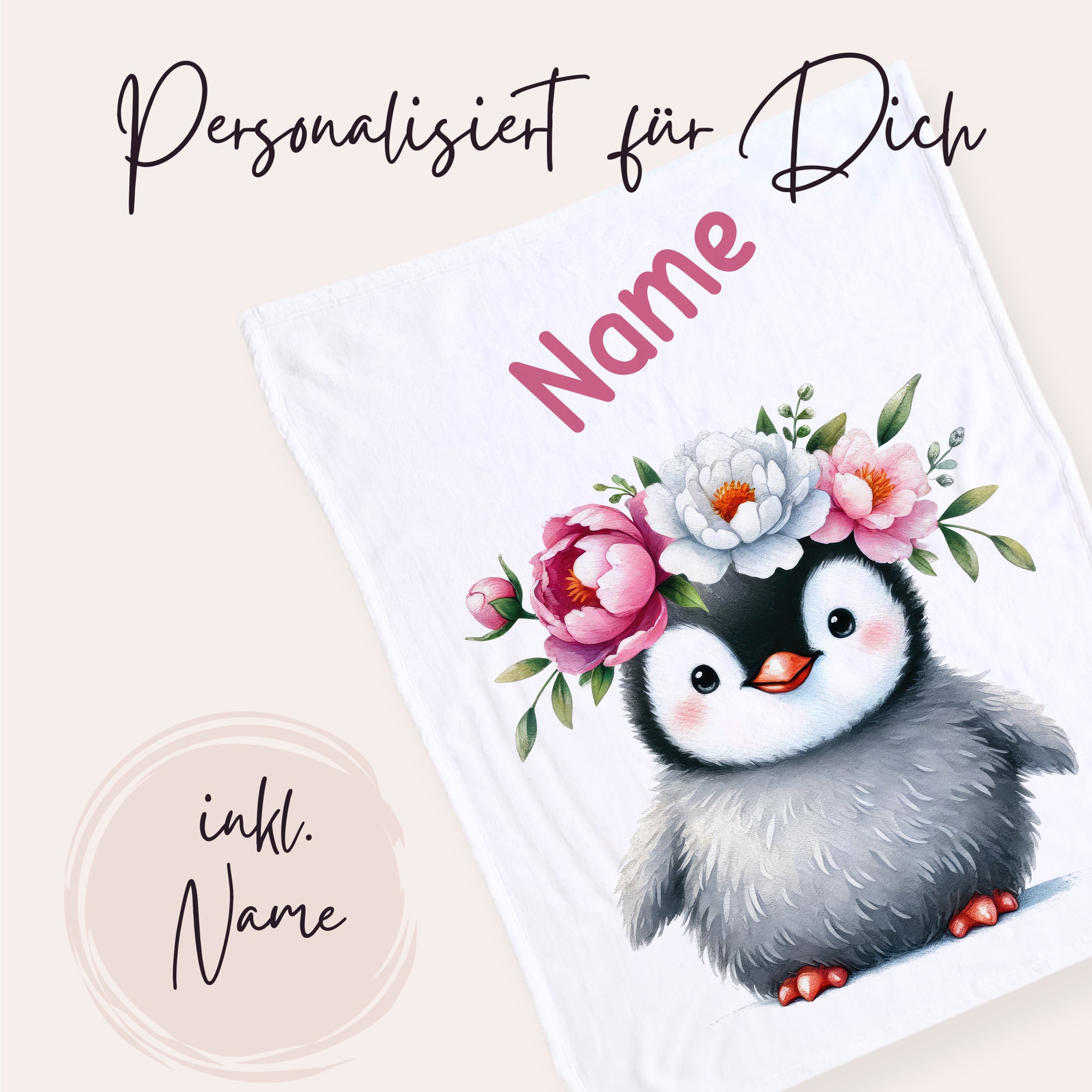 Babydecke mit Pinguin-Motiv
