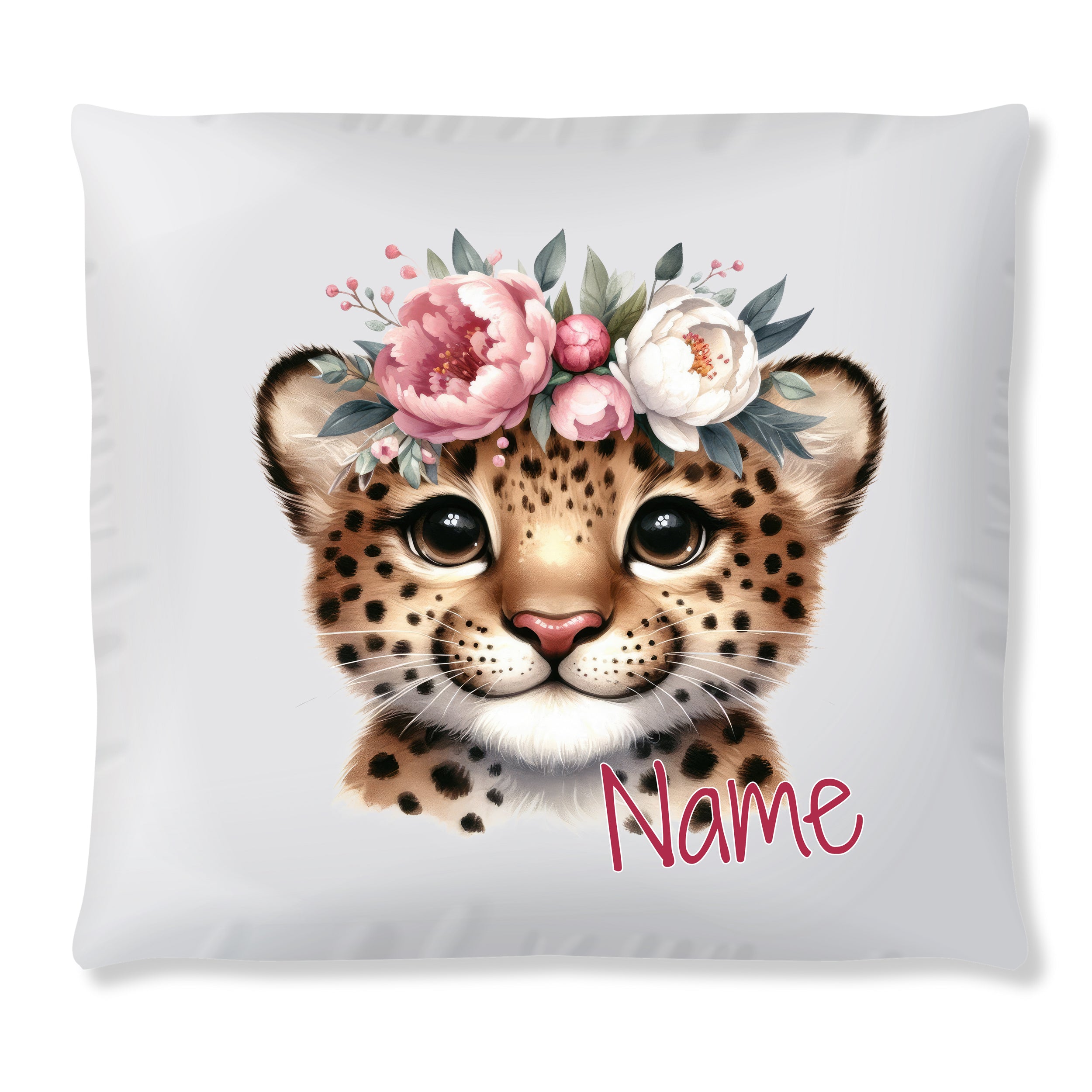 Kissen Leopard mit Blumenkranz