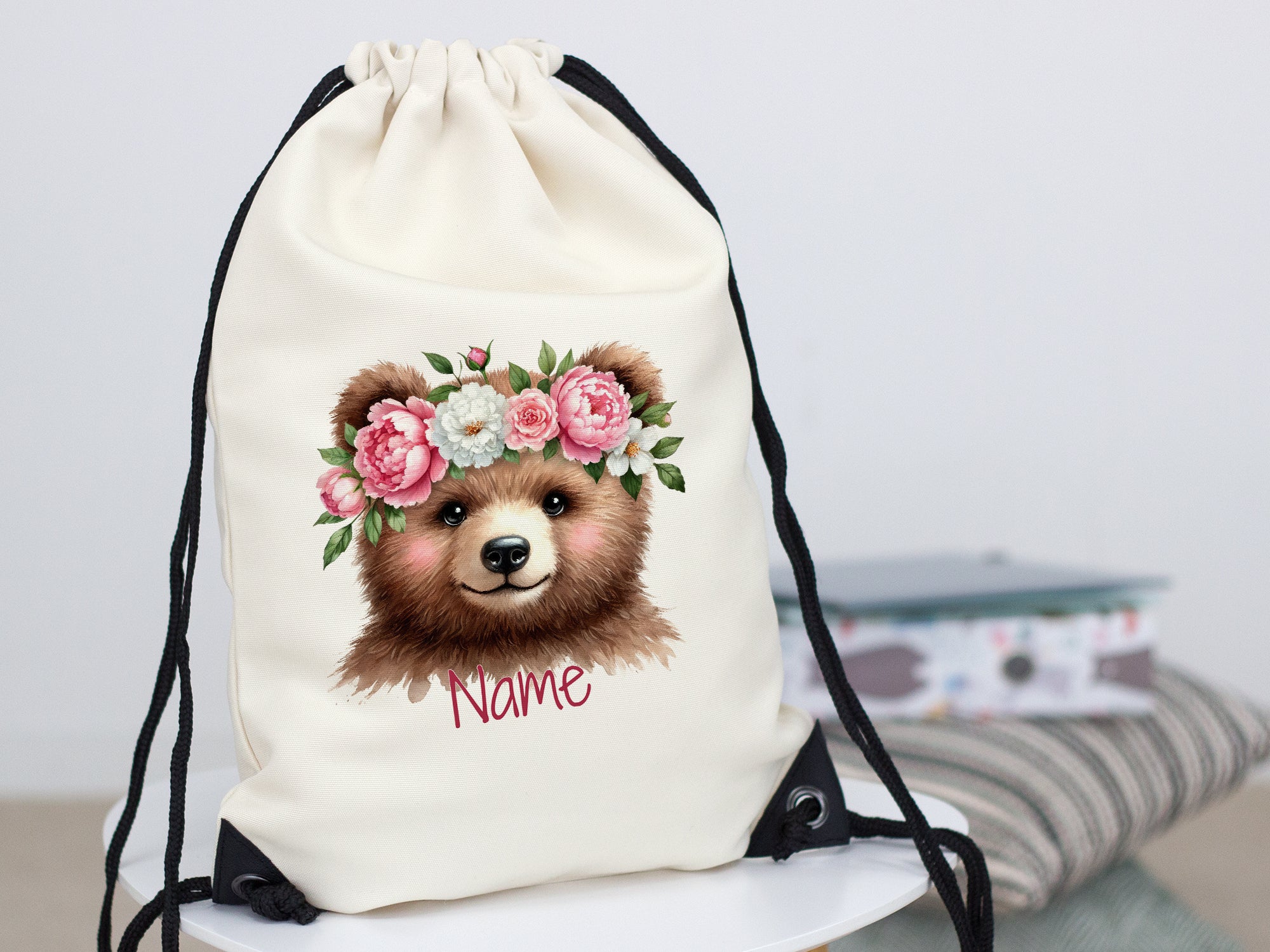 Turnbeutel Bär mit Blumenkranz