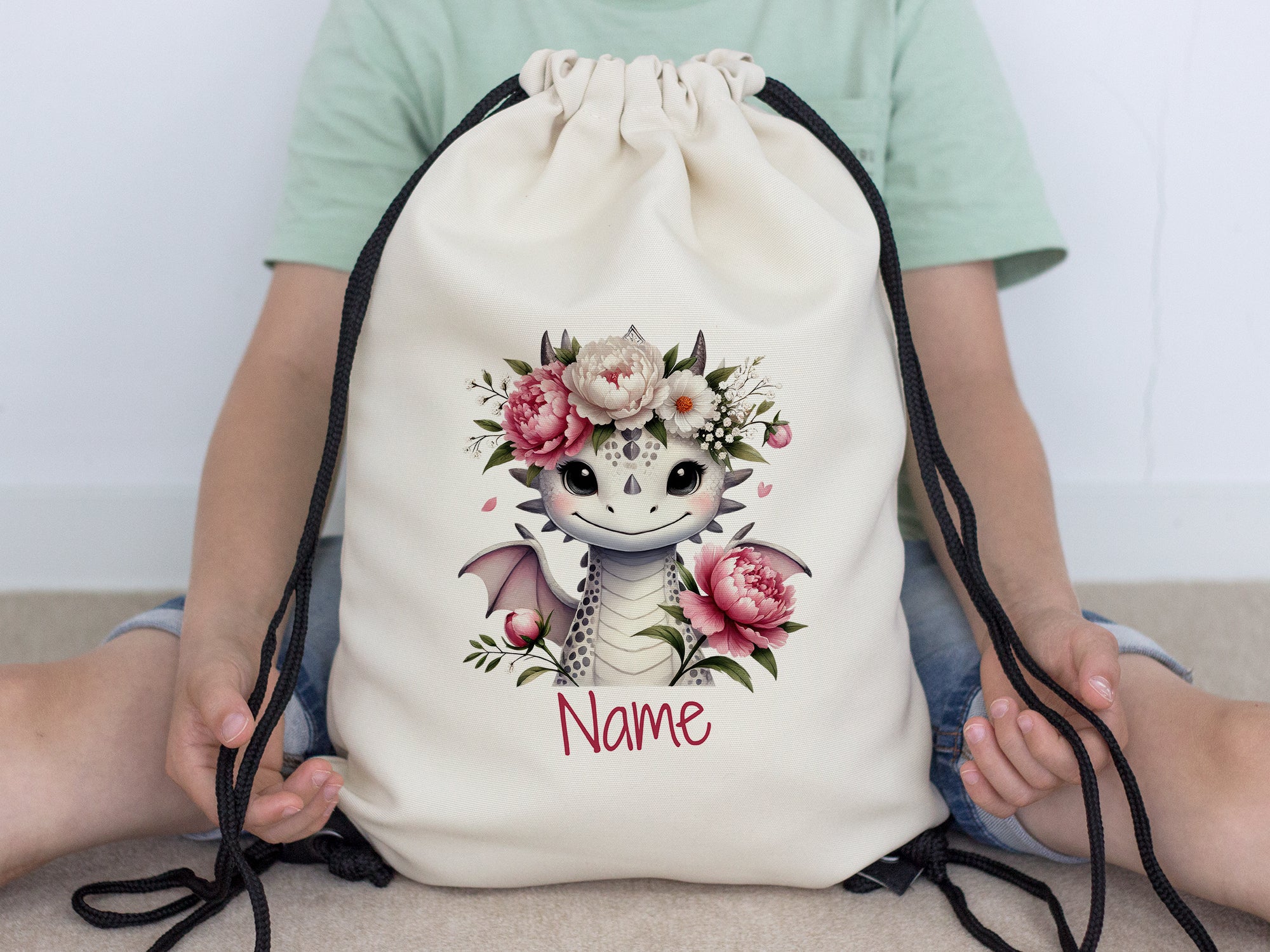 Turnbeutel Drache mit Blumen