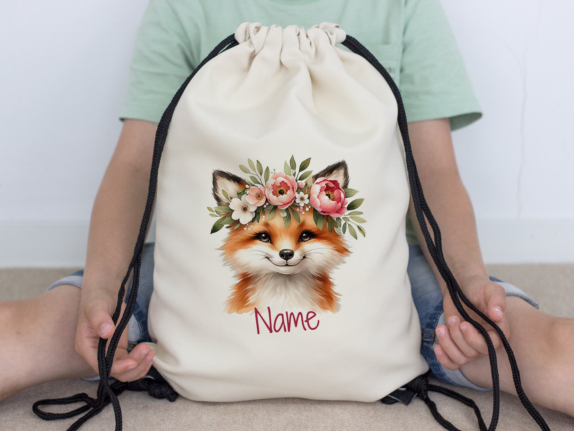 Turnbeutel Fuchs mit Blumen