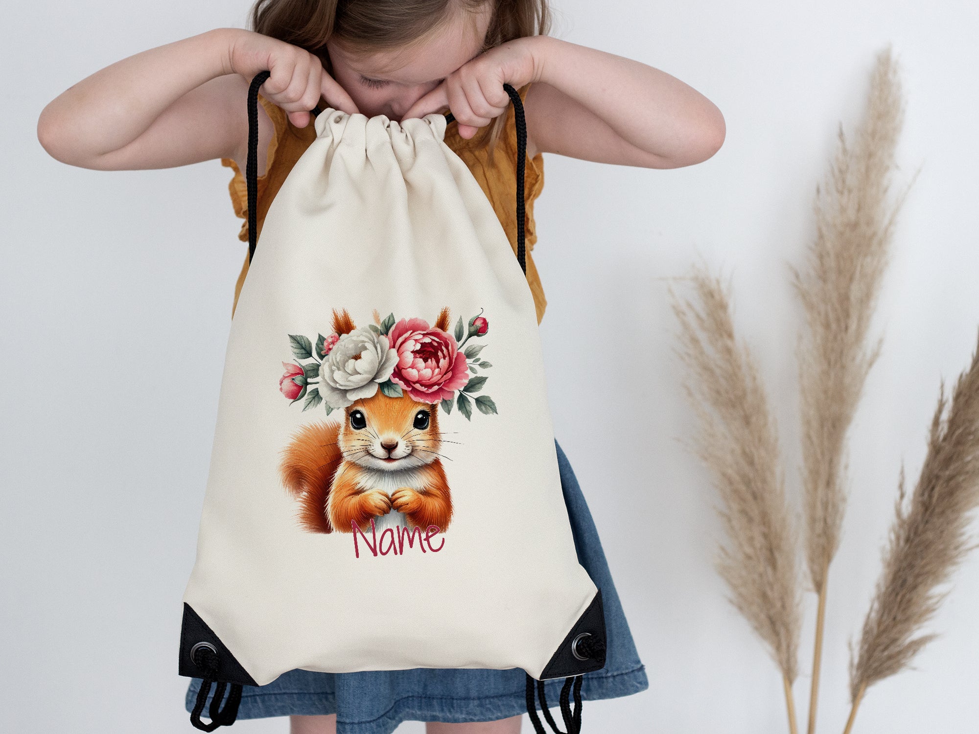 Turnbeutel Eichhörnchen mit Blumen