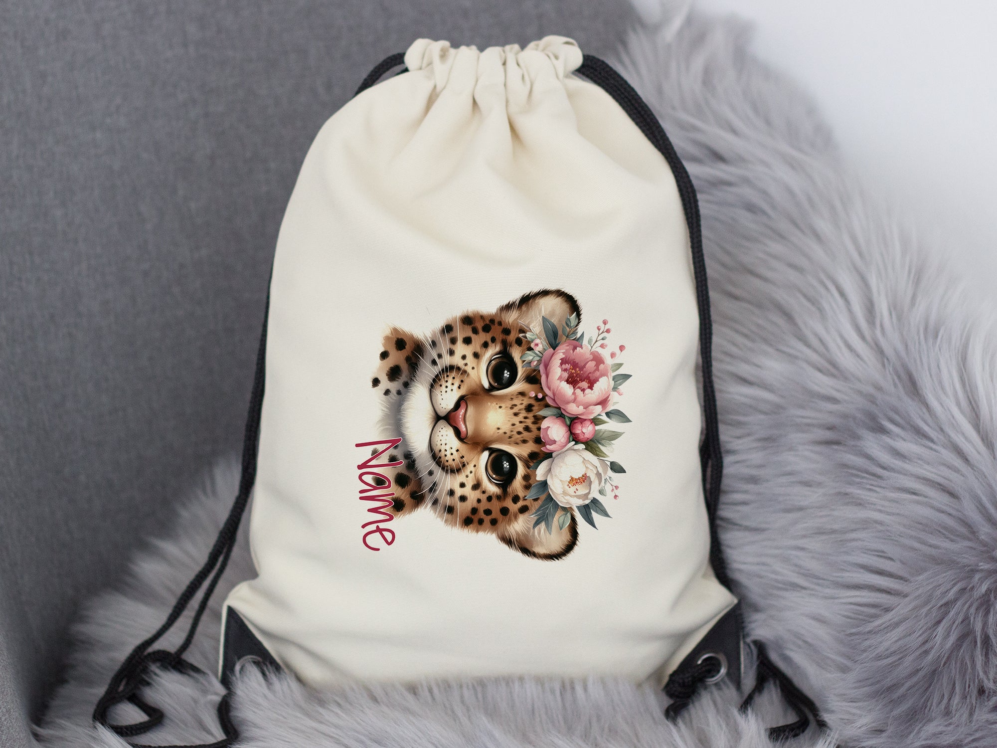 Turnbeutel mit Leopardenmotiv