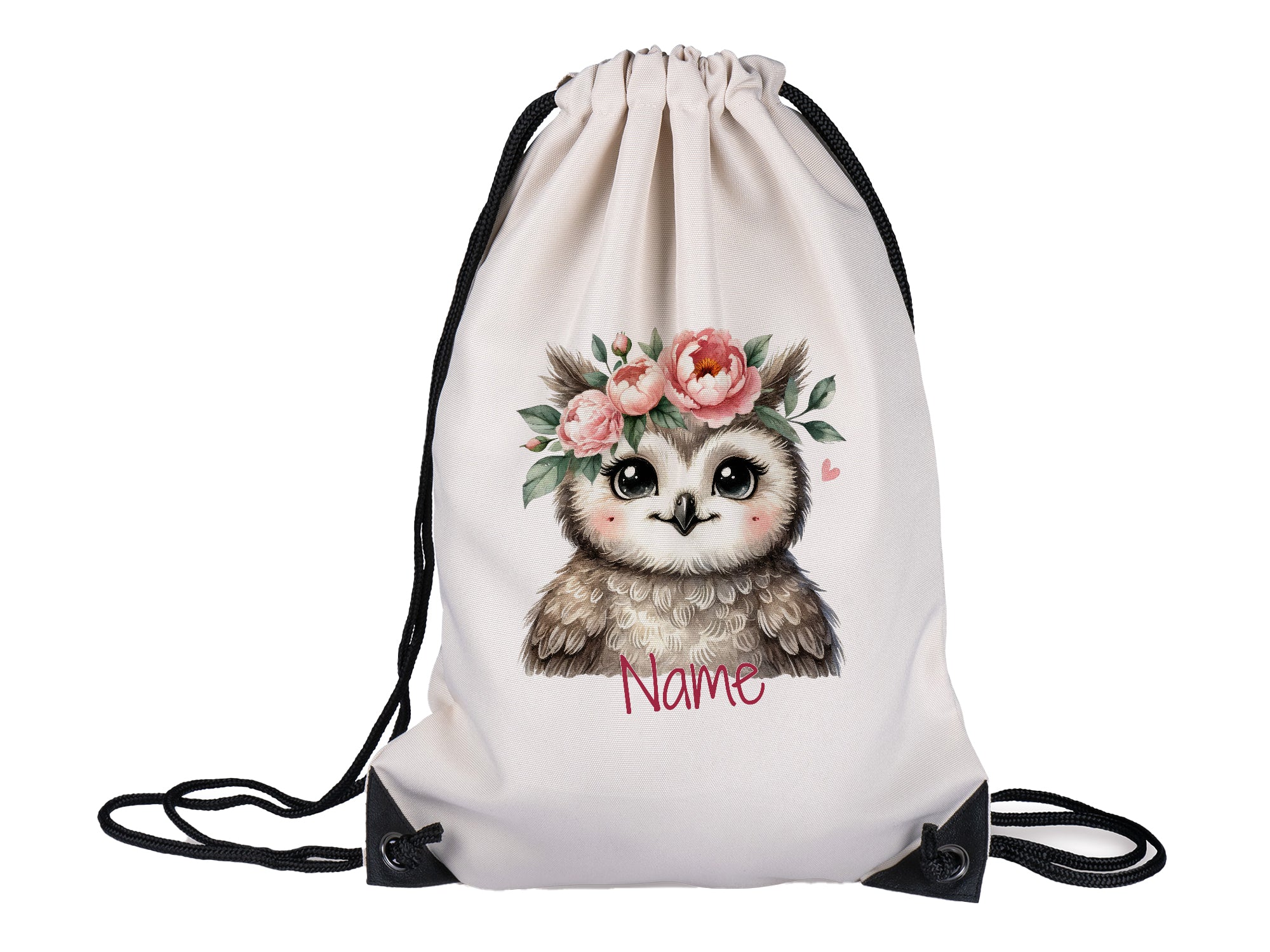 Turnbeutel Eule mit Blumenkranz