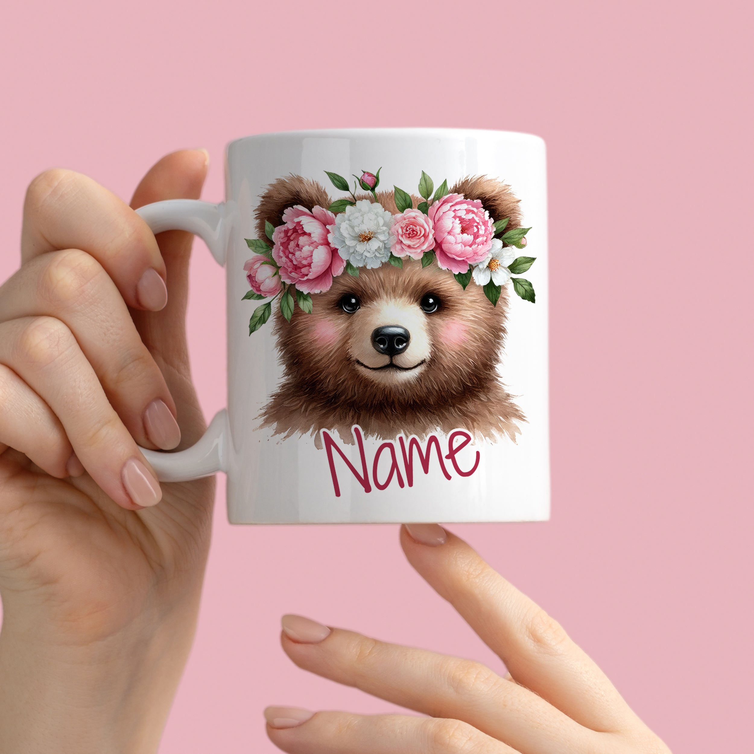 Tasse Bär mit Blumenkranz