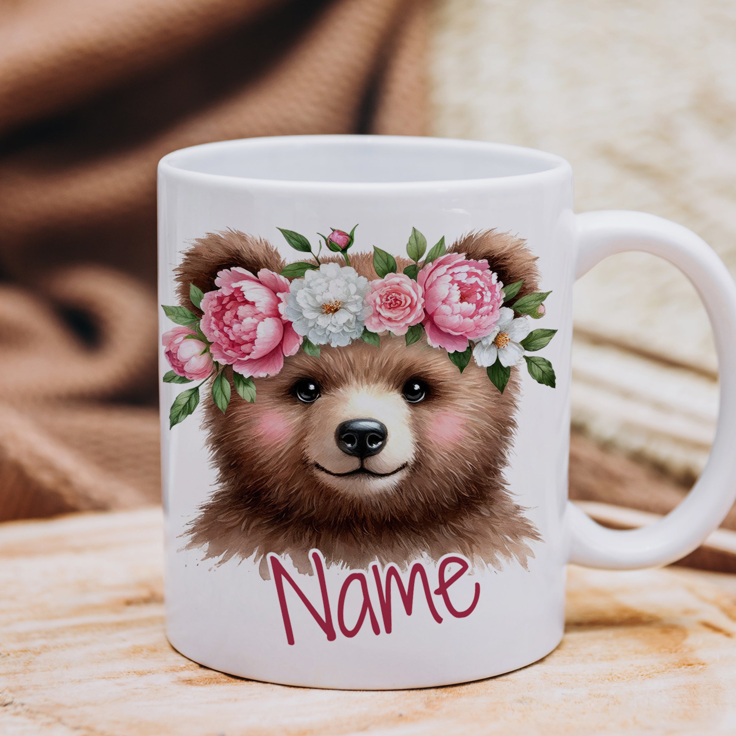 Tasse Bär mit Blumenkranz