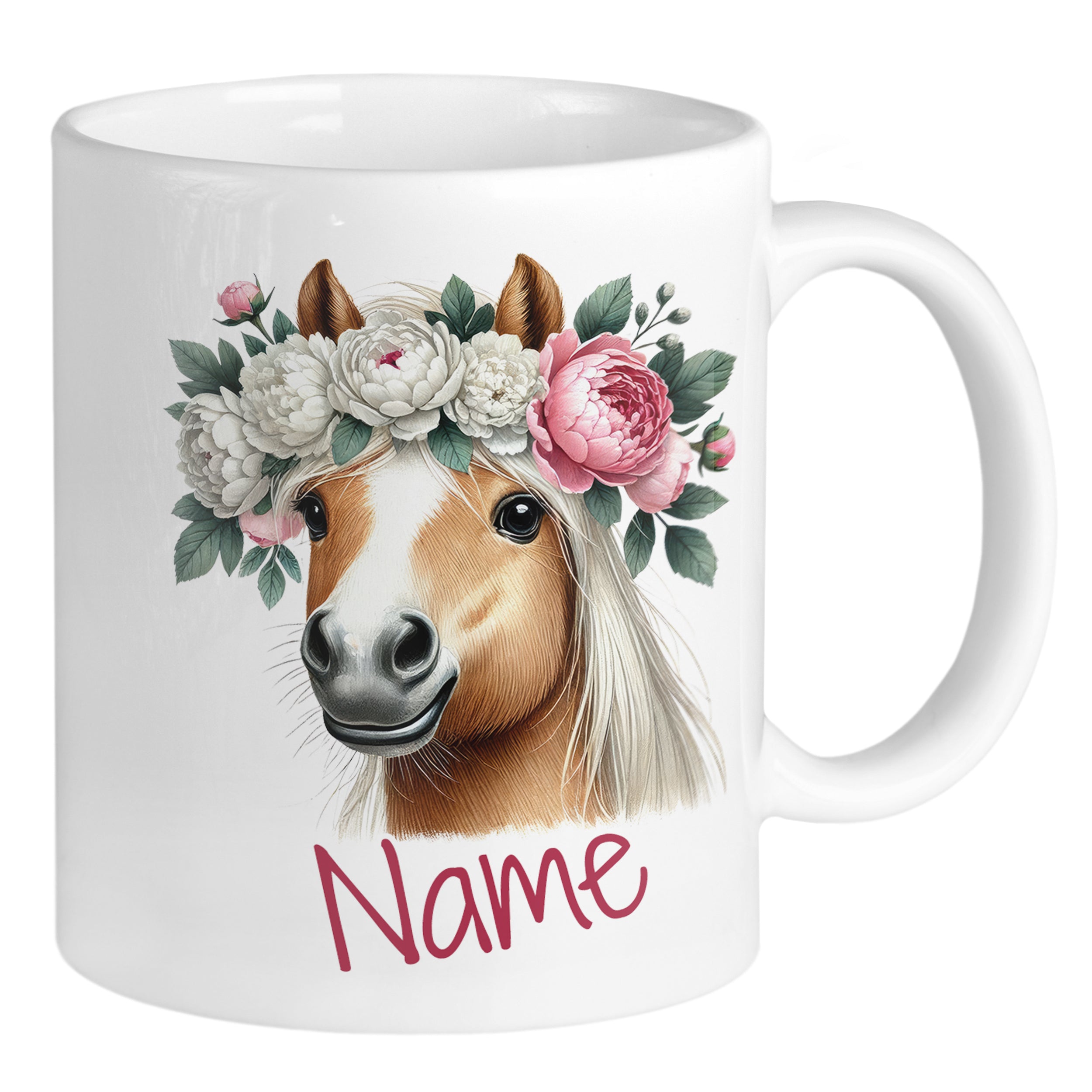 Tasse Pferd mit Blumenkranz