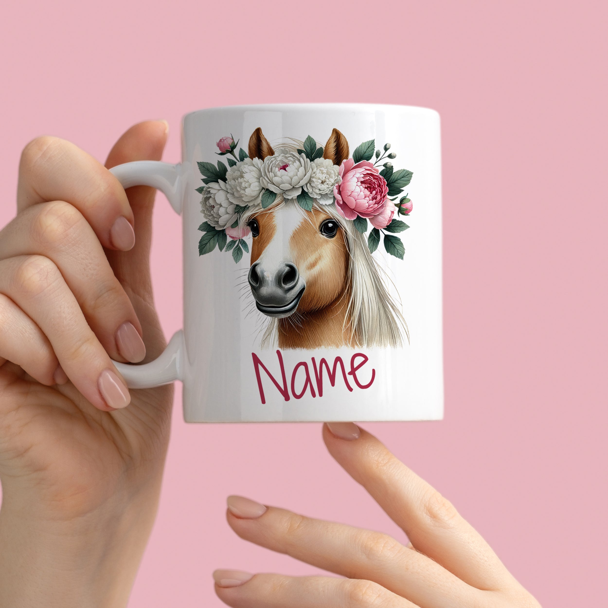 Tasse Pferd mit Blumenkranz