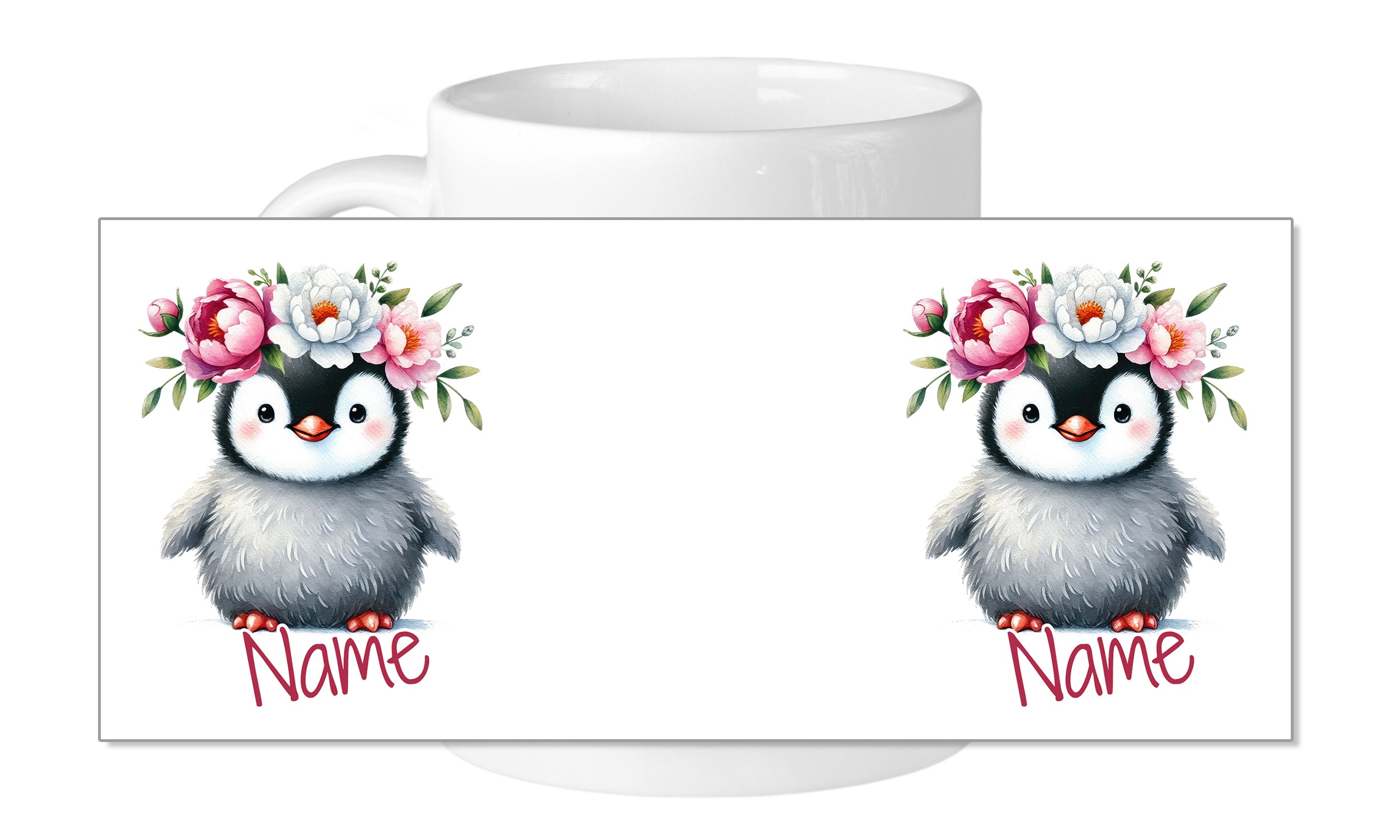 Tasse Pinguin mit Blumenkranz