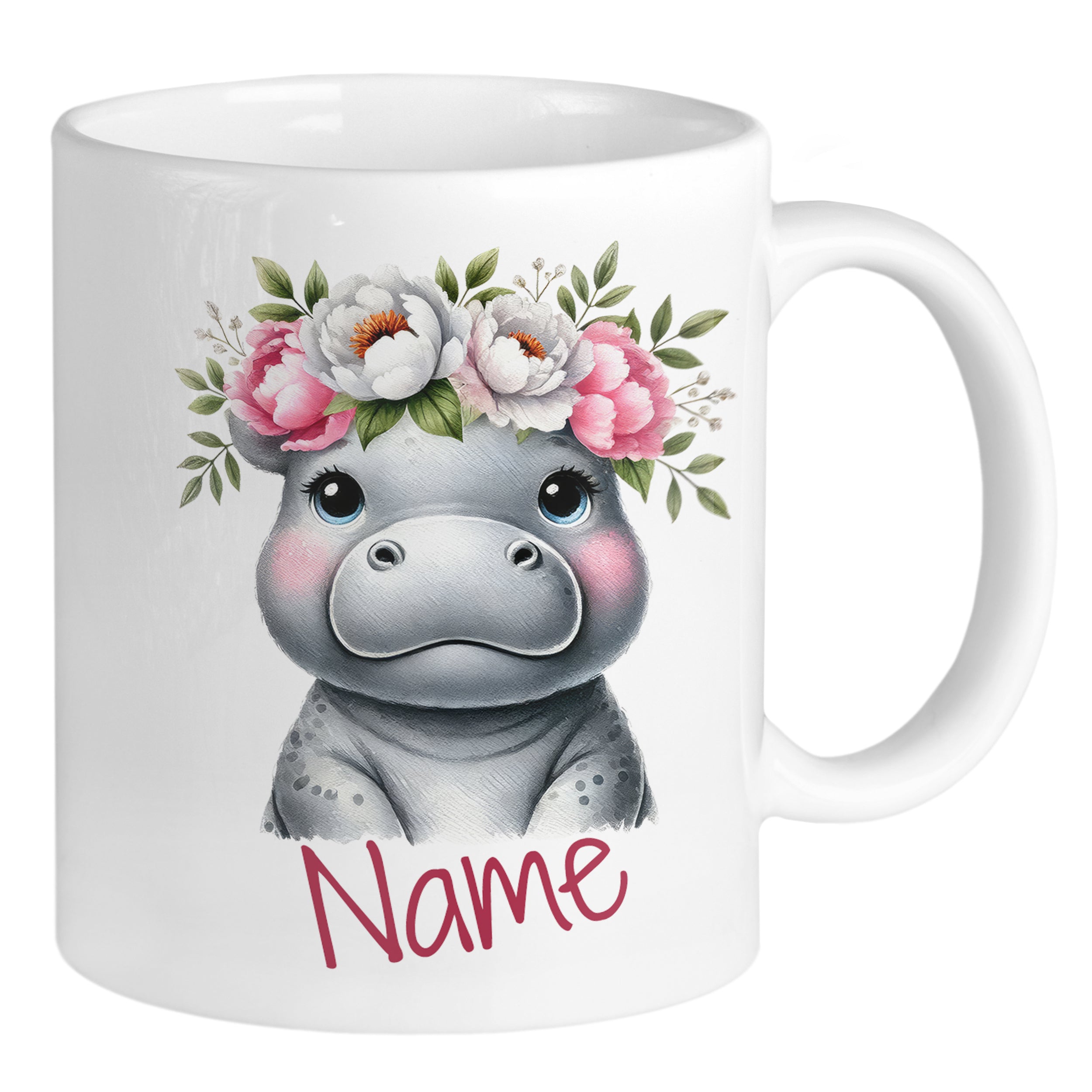 Tasse Nilpferd mit Blumenkranz
