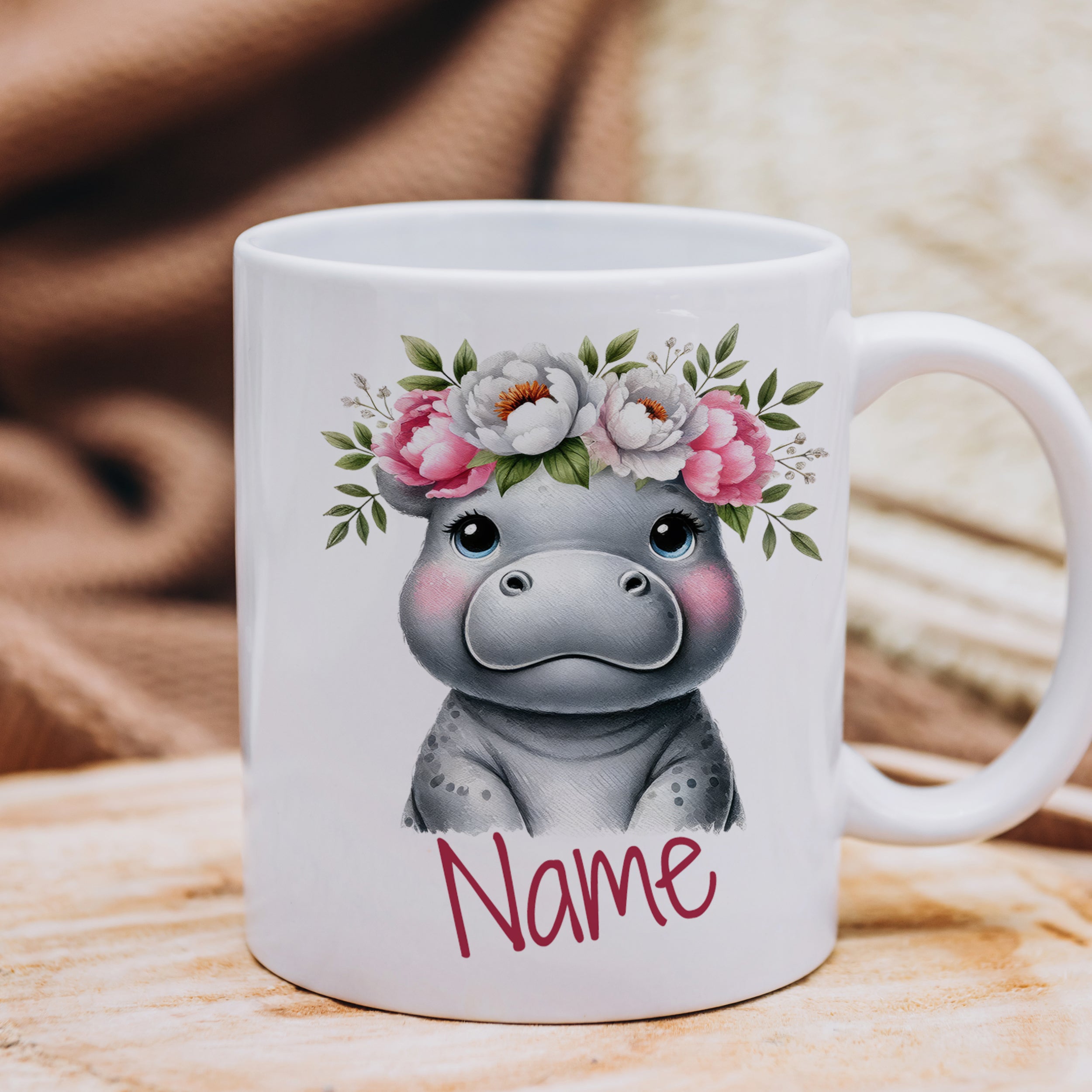 Tasse Nilpferd mit Blumenkranz