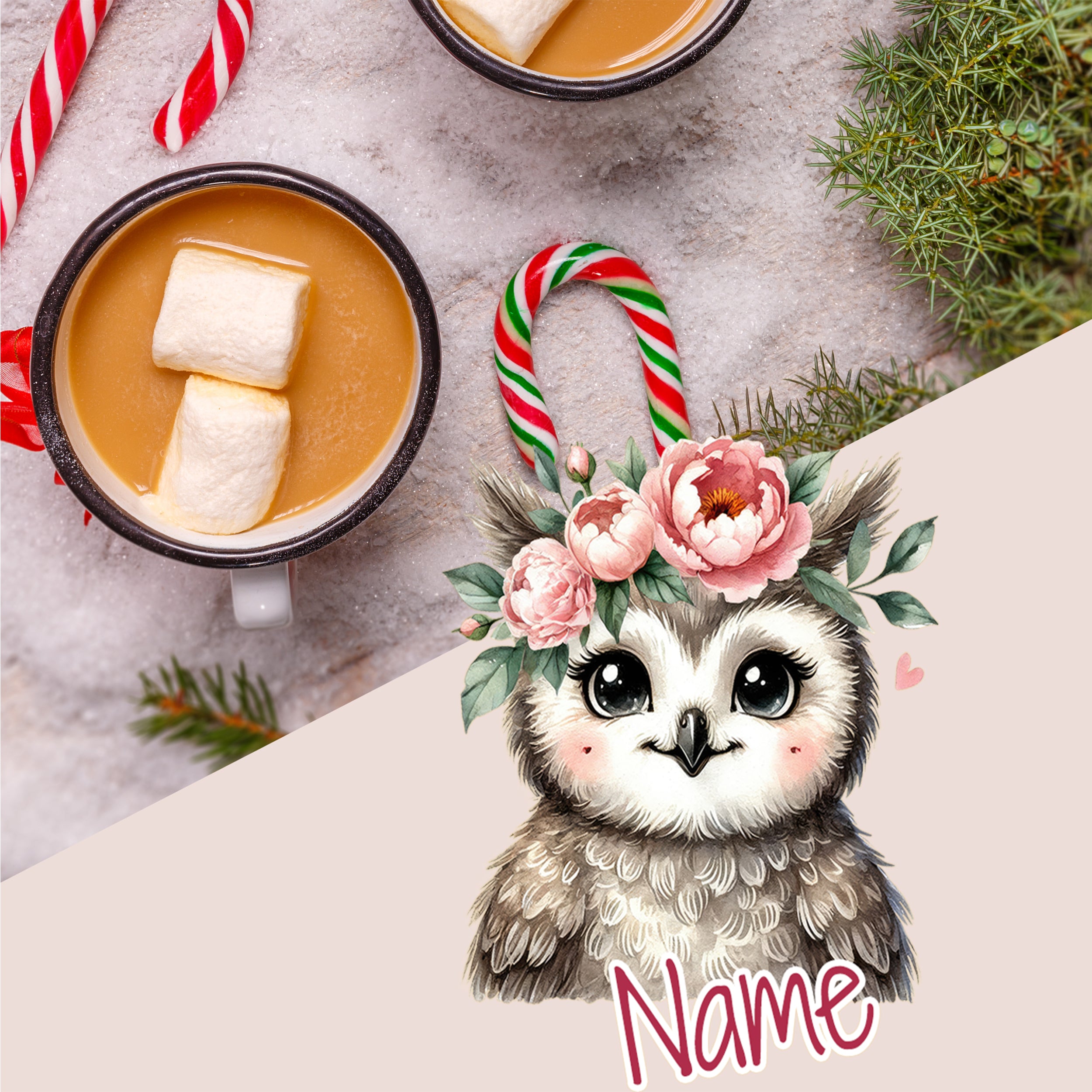 Emaille Becher Eule mit Blumen