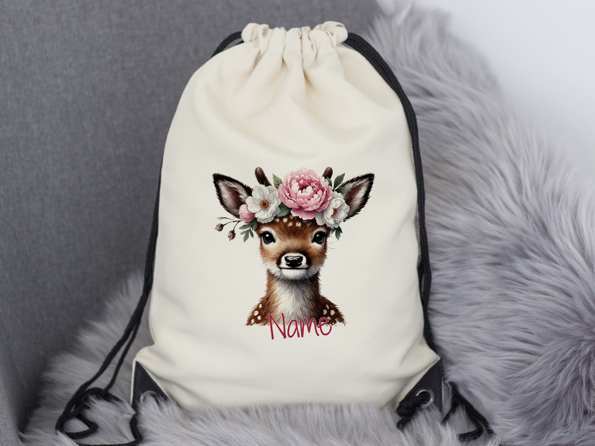 Turnbeutel Reh mit Blumenkranz