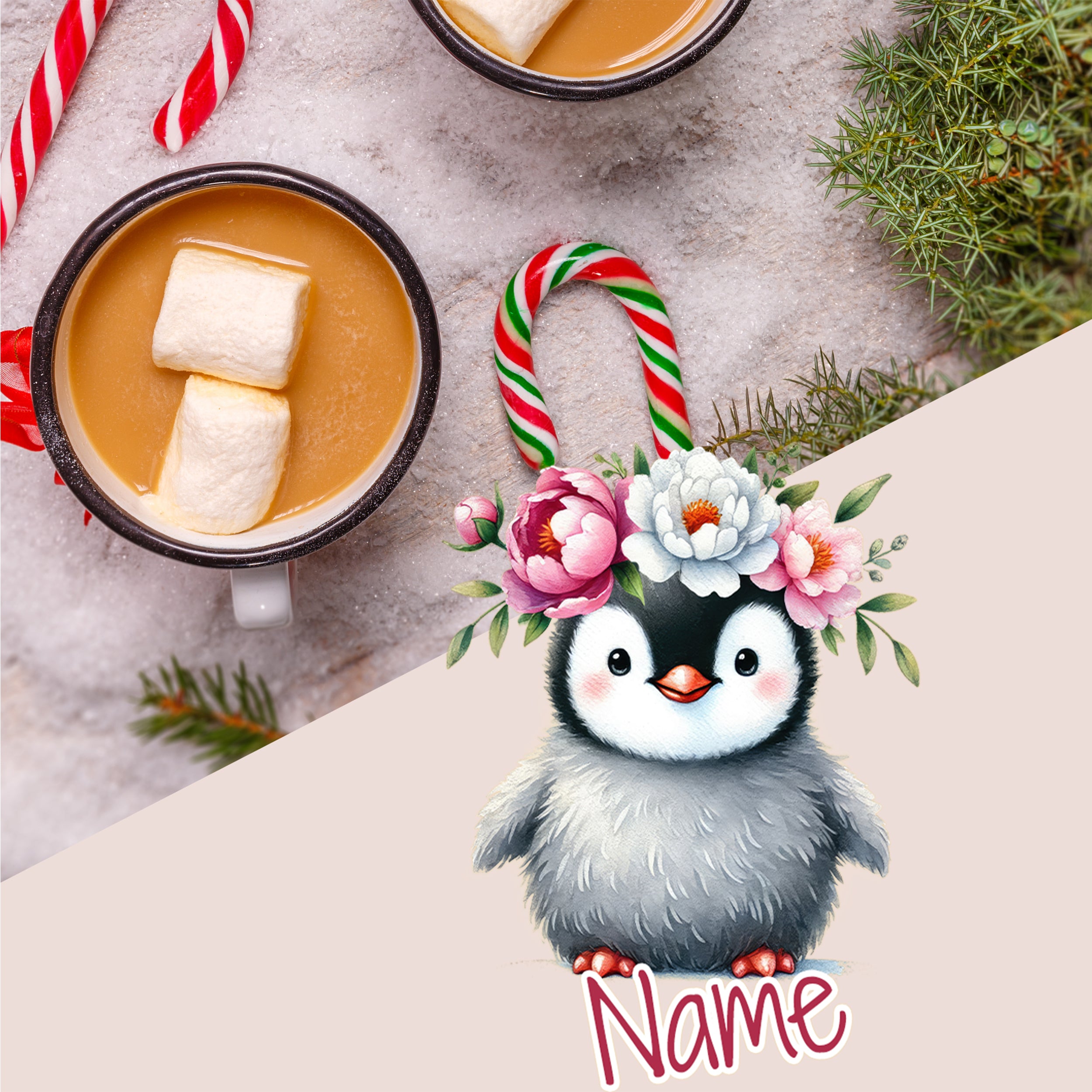 Emaille Becher Pinguin mit Blumen