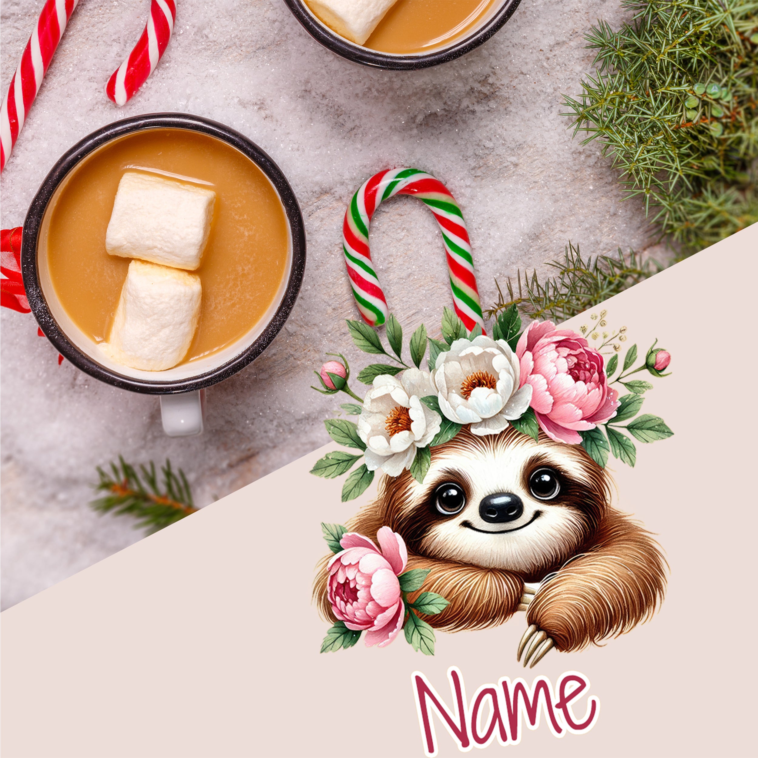 Emaille Becher Faultier mit Blumen