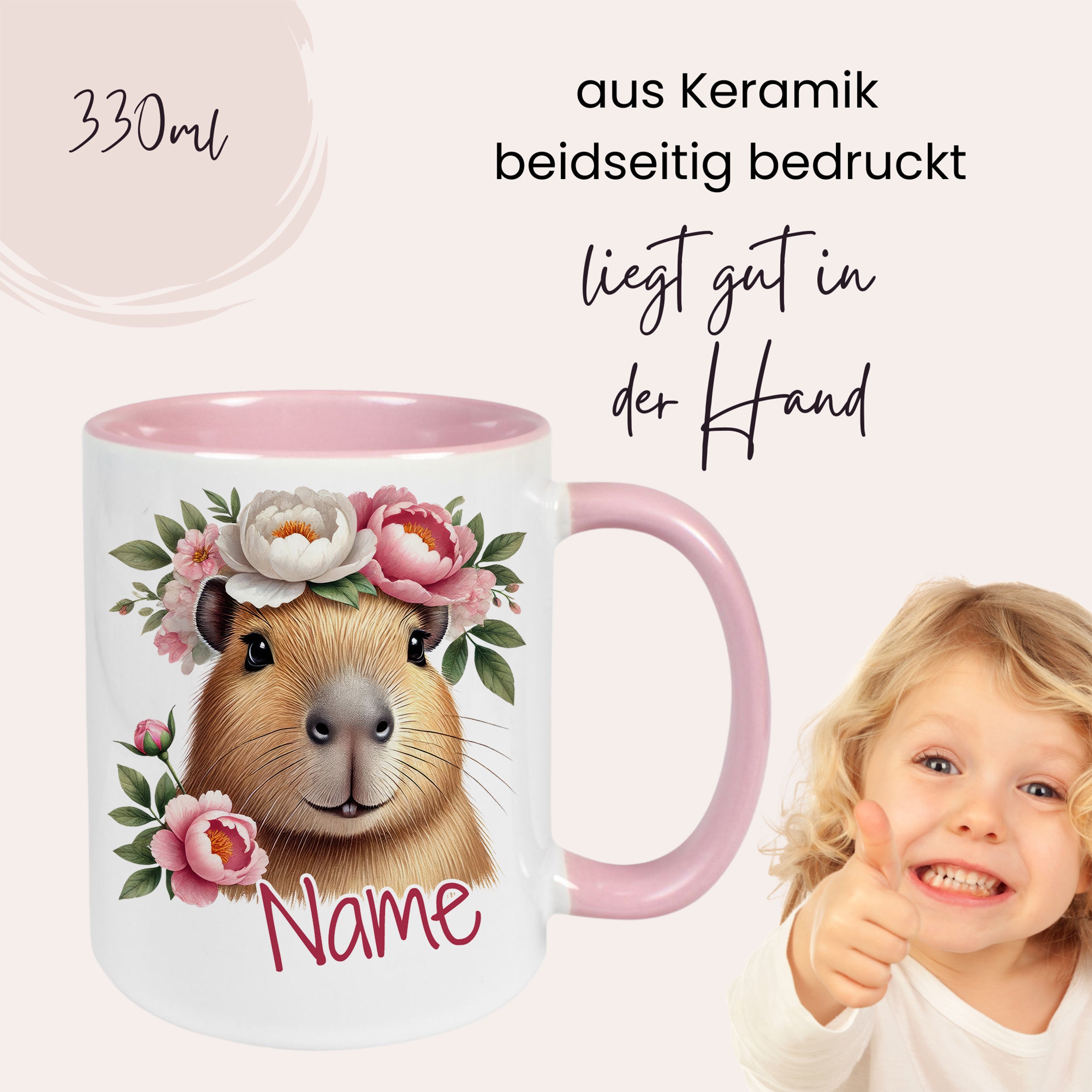 Personalisierte Tasse Capybara mit Blumen