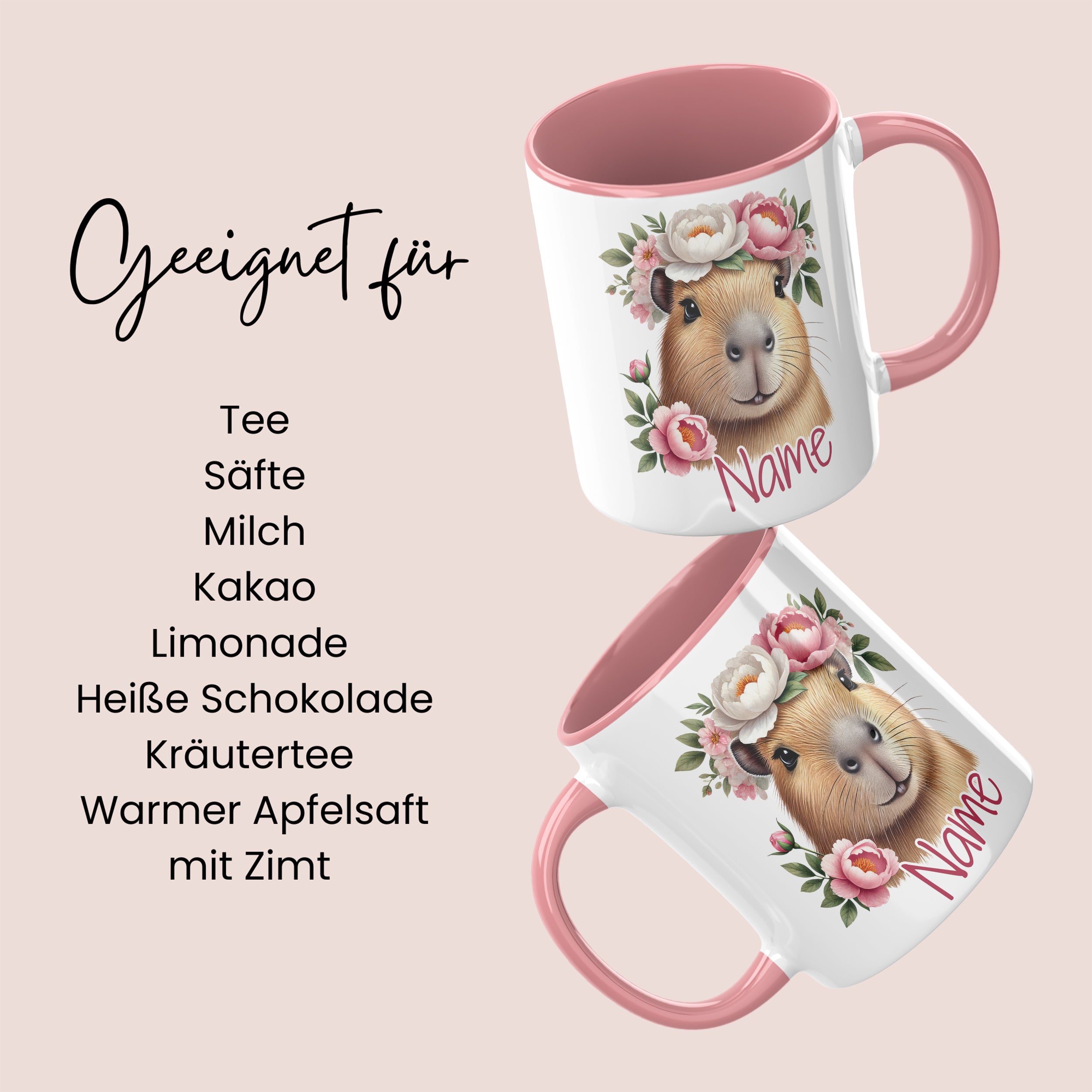 Personalisierte Tasse Capybara mit Blumen