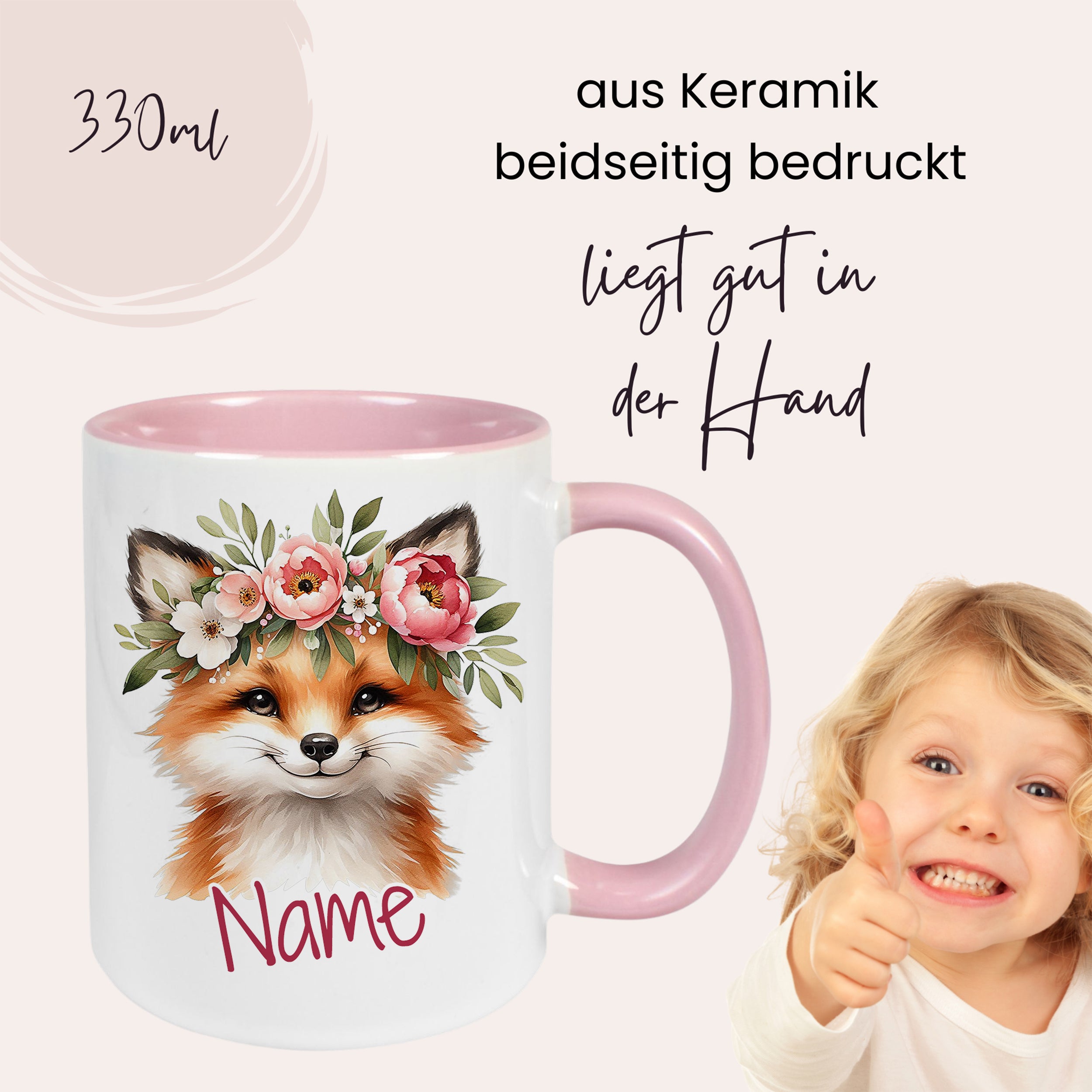 Tasse Fuchs mit Blumenkranz