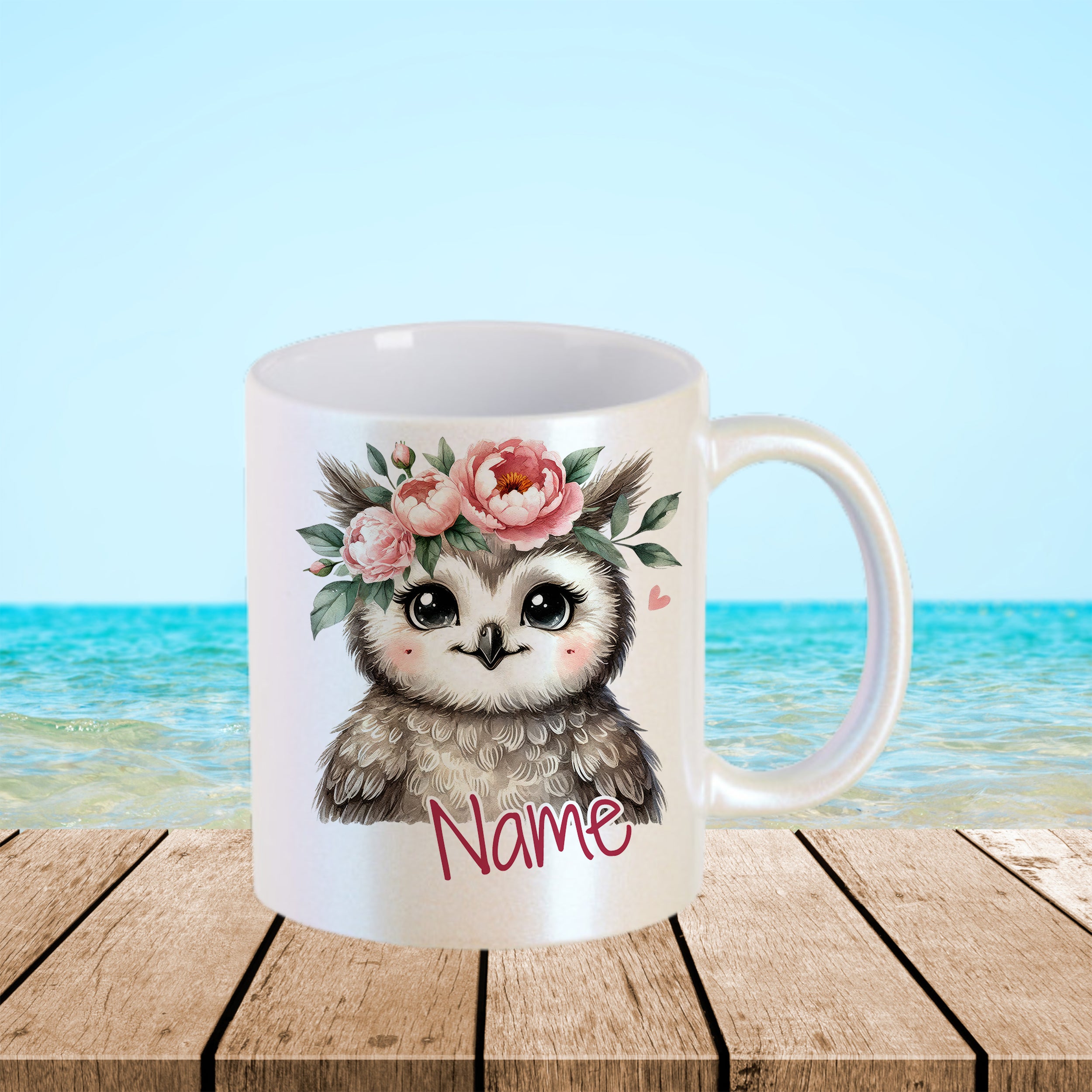 Tasse Eule mit Blumenkranz