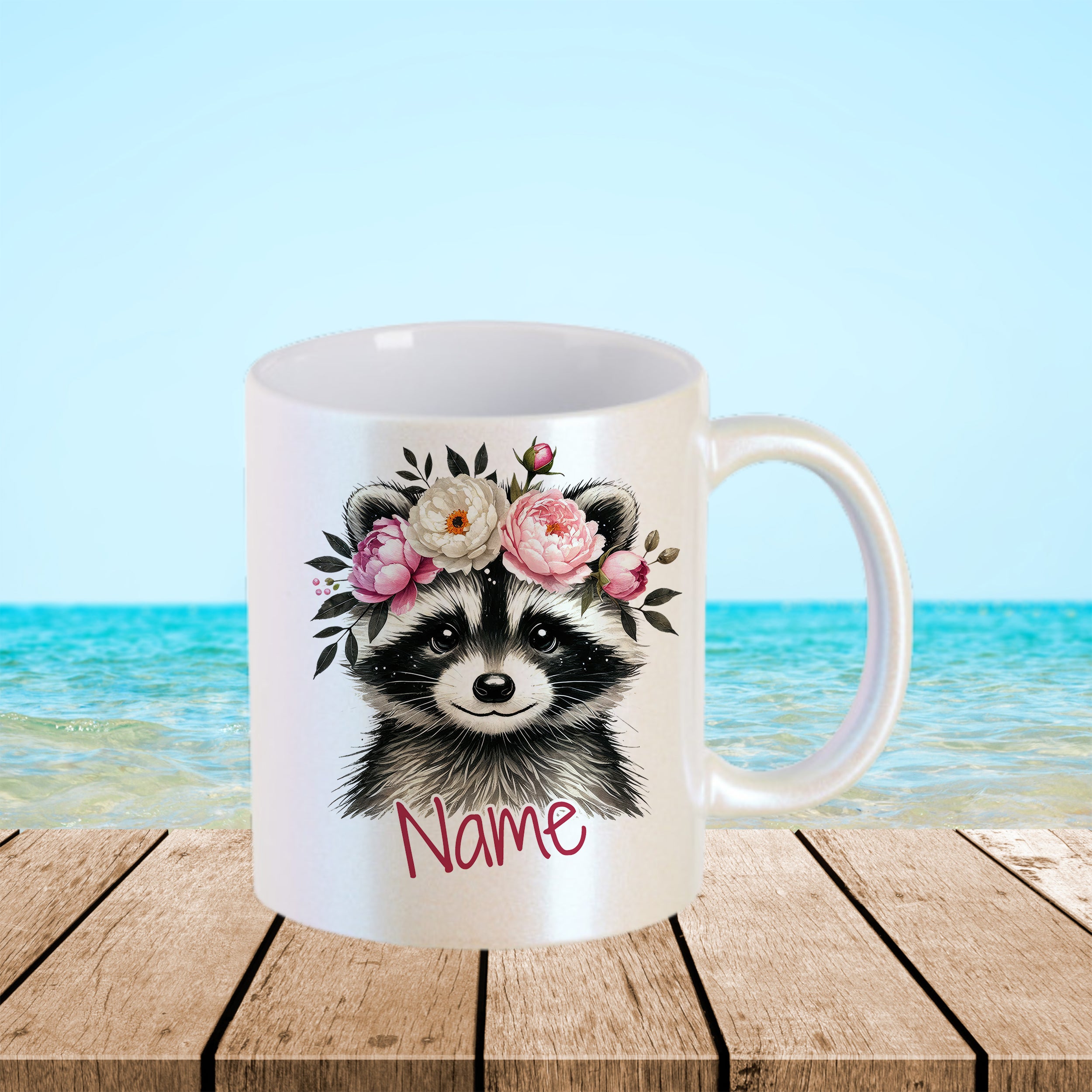 Tasse Waschbär mit Blumen