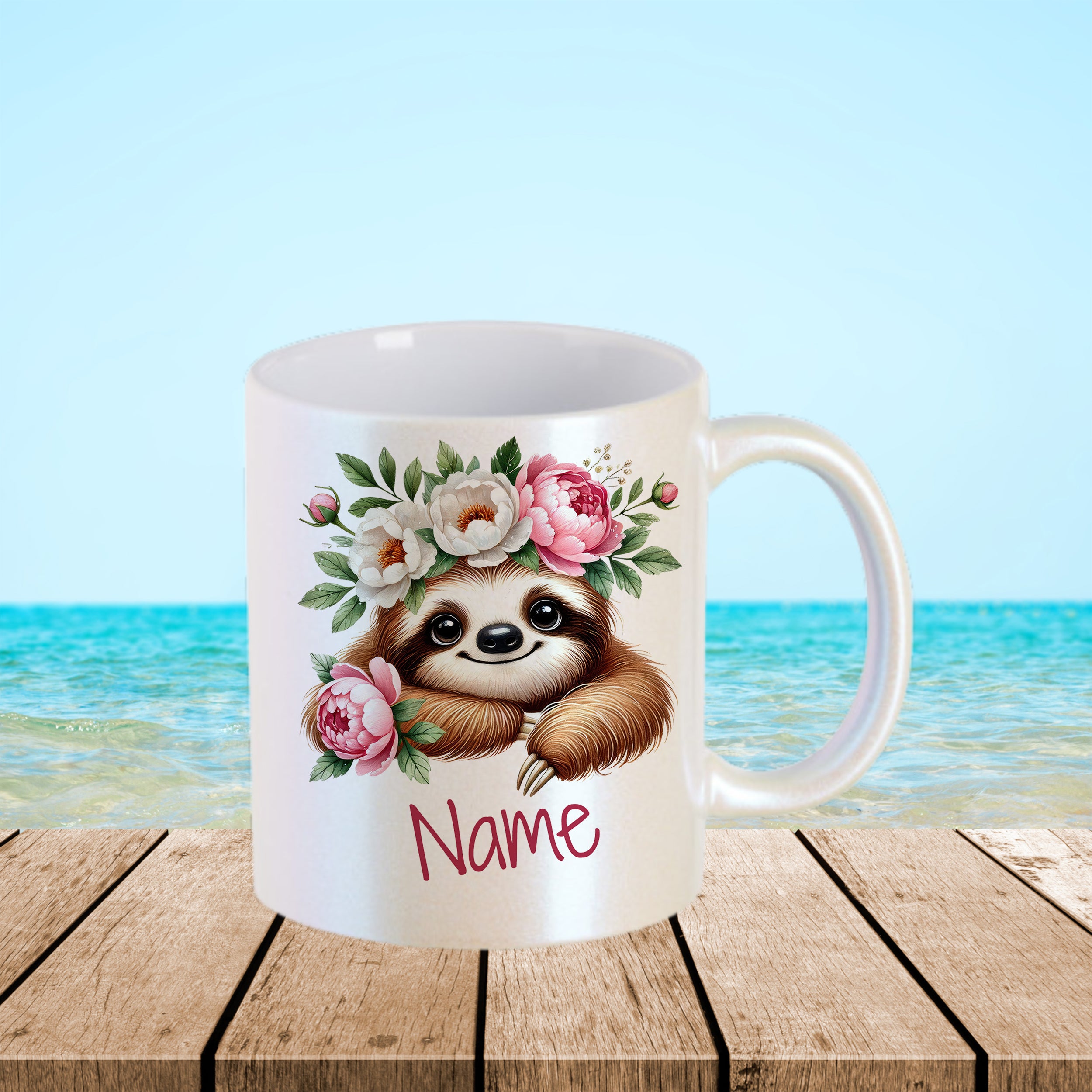 Tasse Faultier mit Blumen